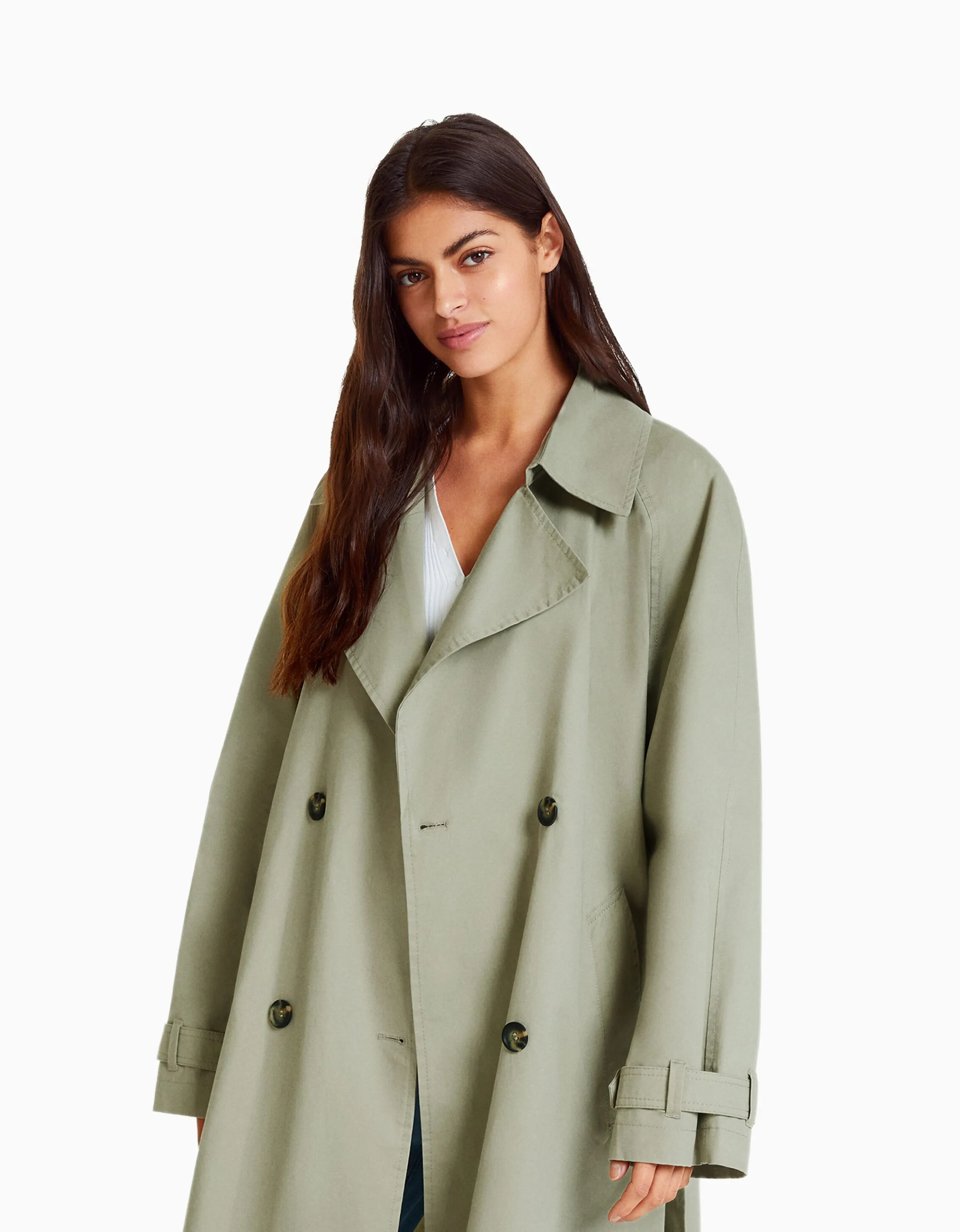 BERSHKA Abrigo trench algodón Camel Sale