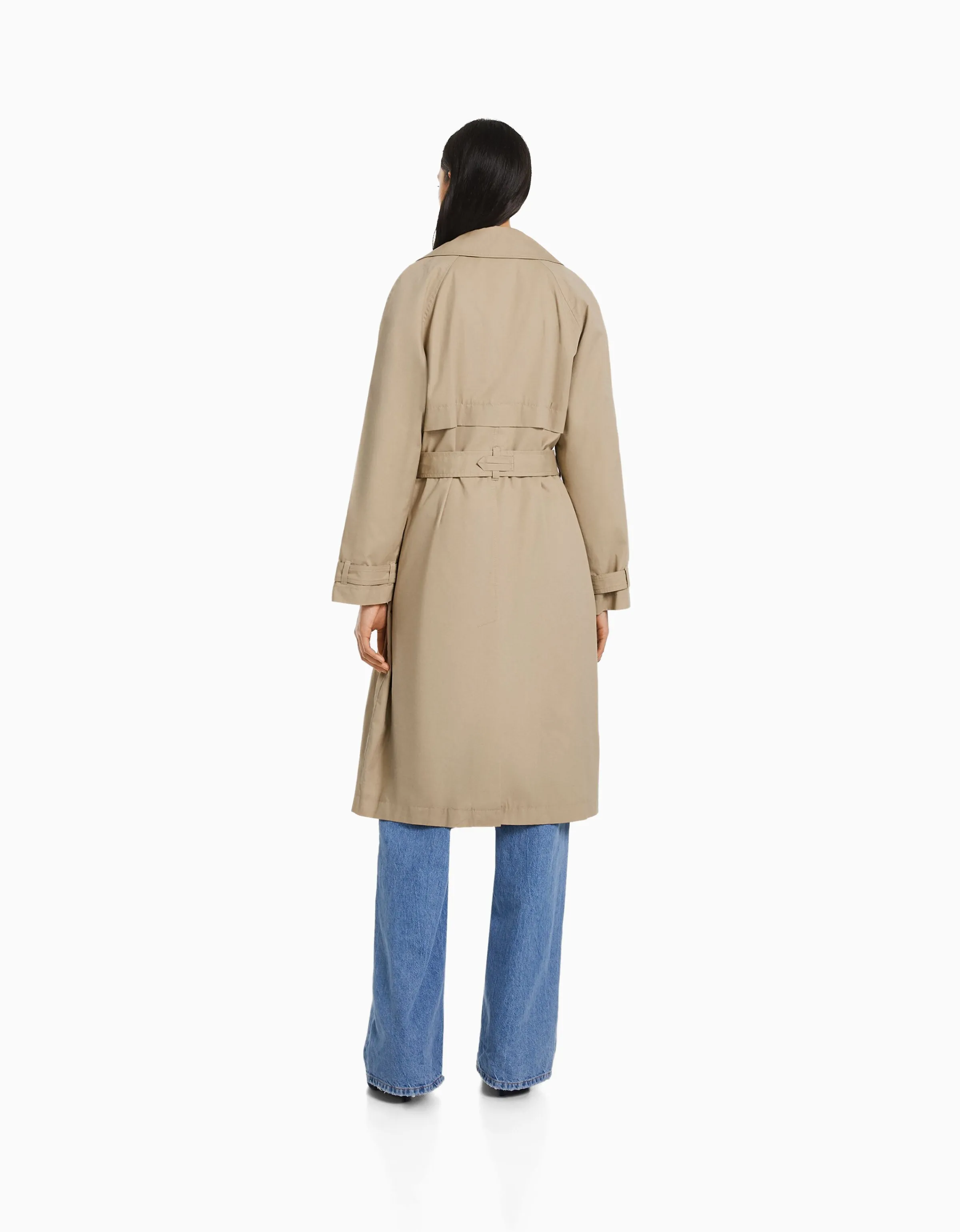 BERSHKA Abrigo trench algodón Camel Hot