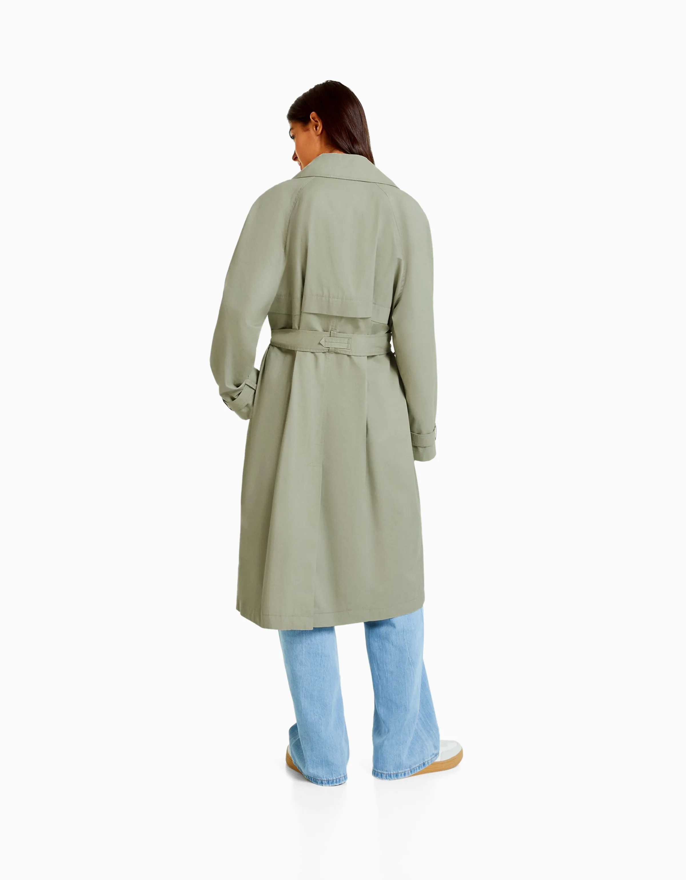 BERSHKA Abrigo trench algodón Camel Sale