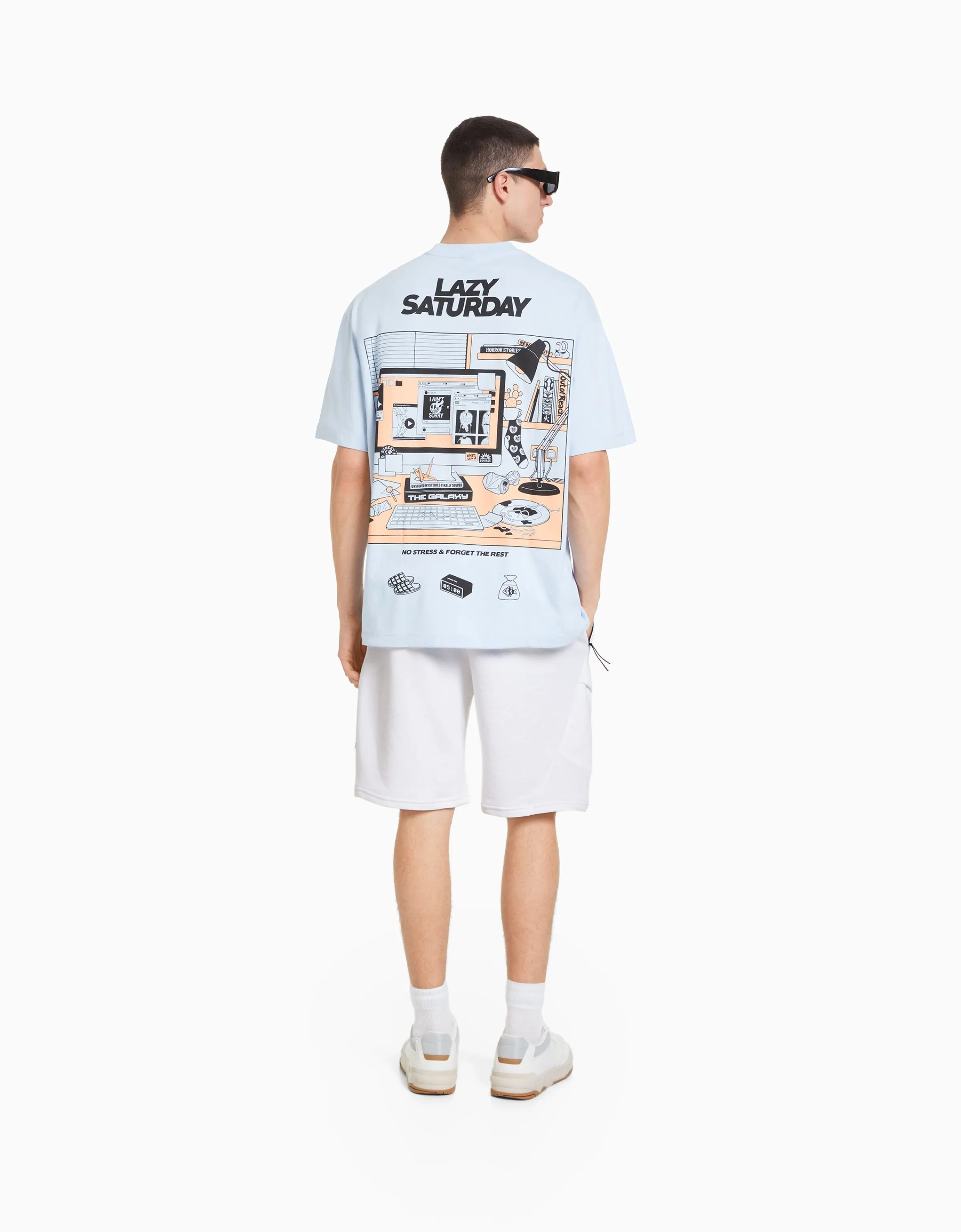 BERSHKA Bermuda cargo felpa Blanco Online
