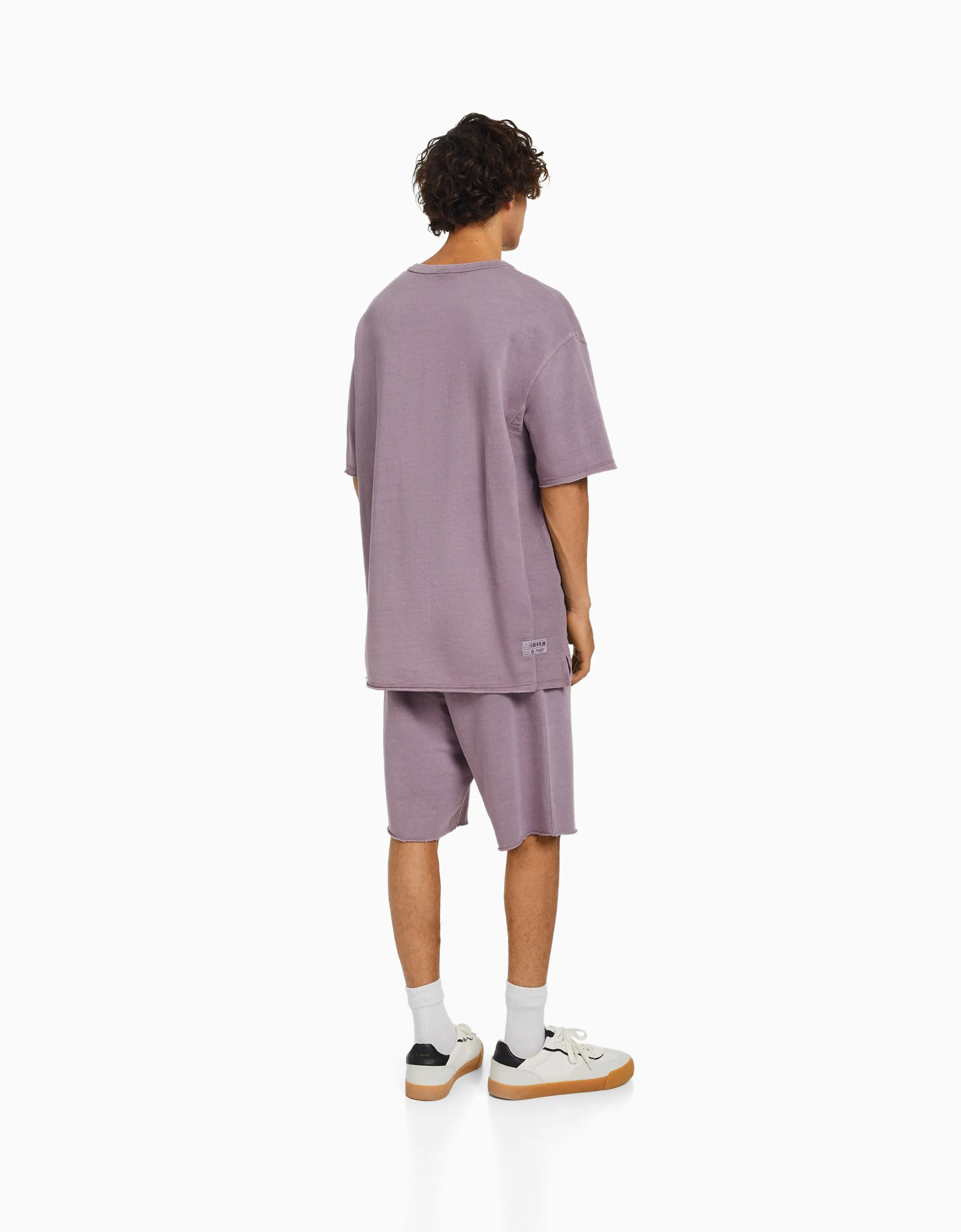 BERSHKA Bermuda felpa efecto lavado Blanco Online