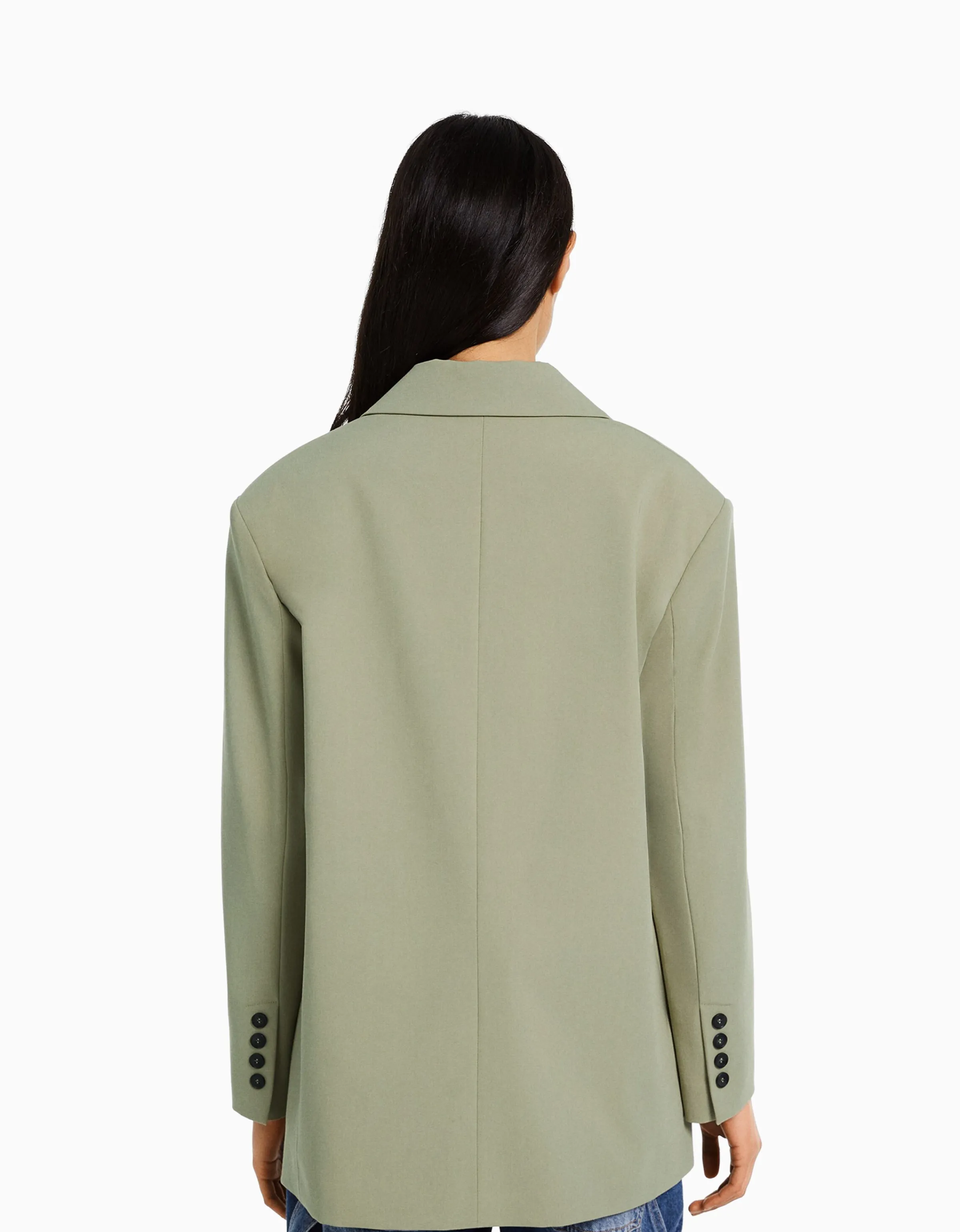 BERSHKA Blazer tailoring oversize corte masculino Kaki Clearance