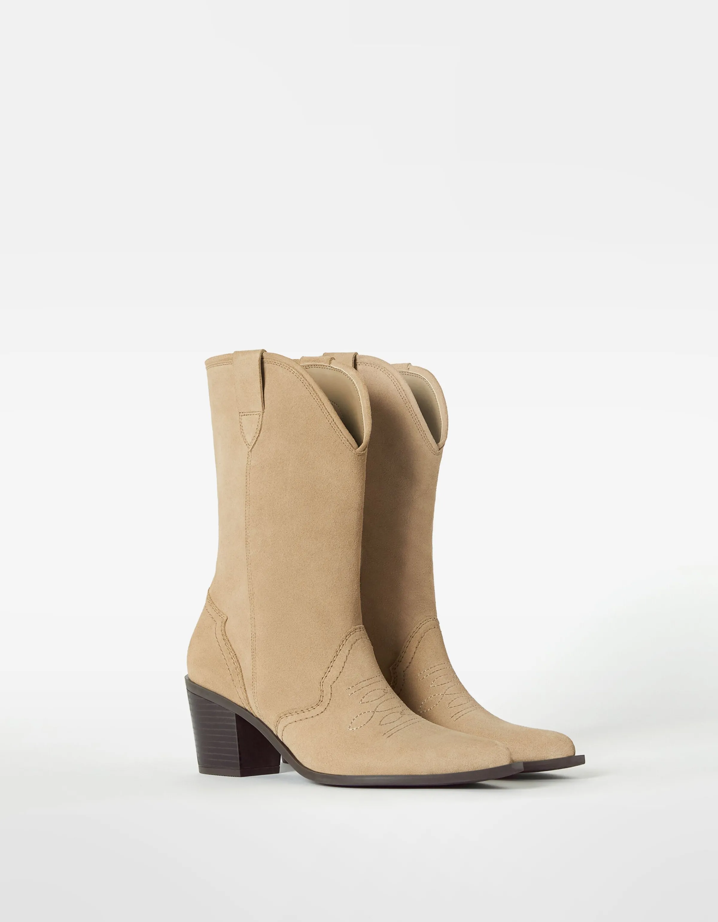 BERSHKA Botas cowboy tacón PIEL Arena Best Sale