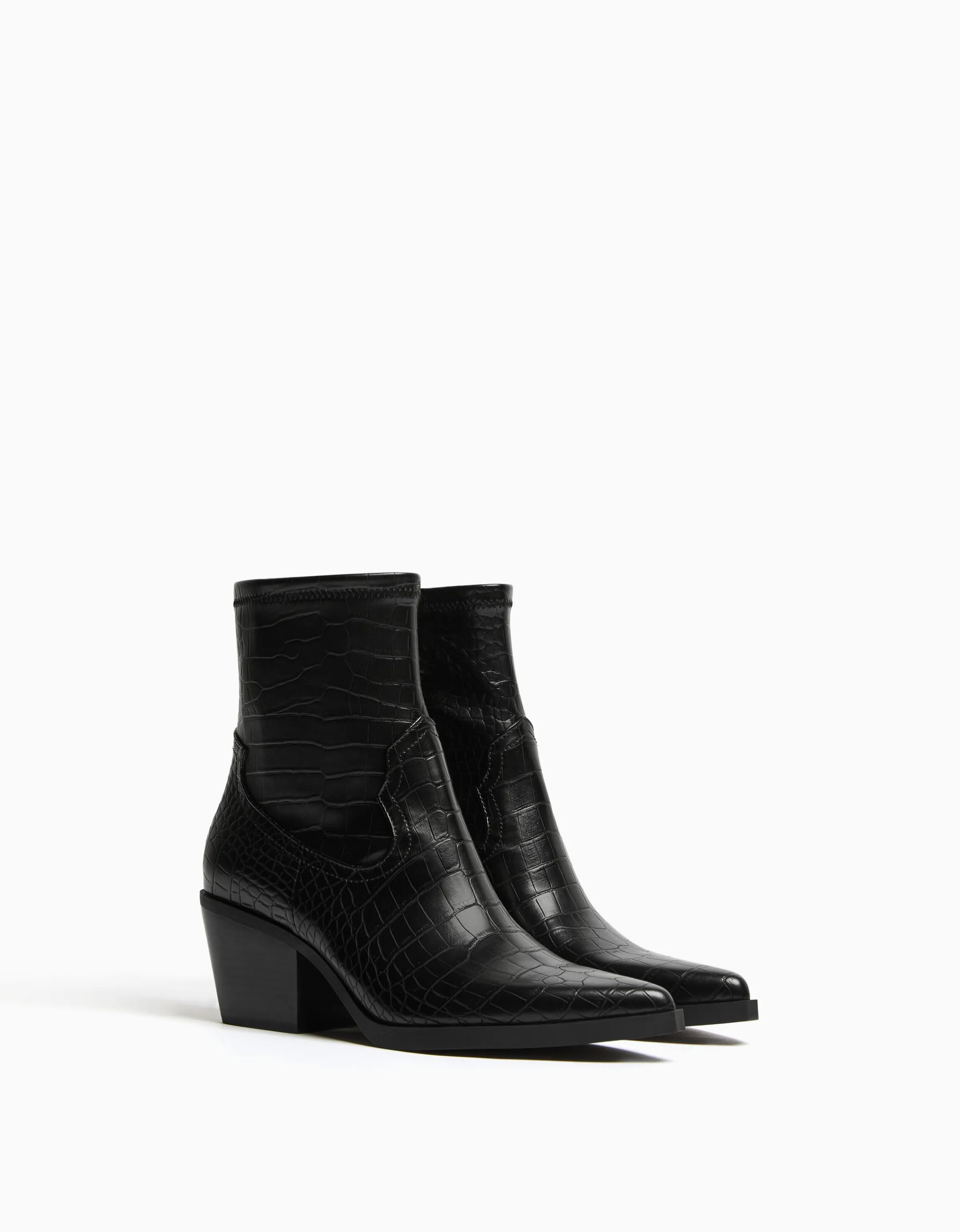 BERSHKA Botines cowboy grabado animal Negro Sale