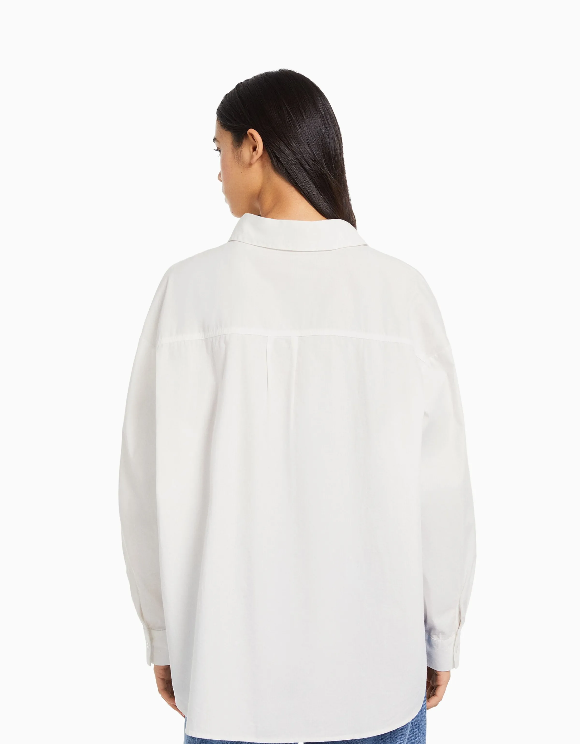 BERSHKA Camisa manga larga oversize popelín Beige Store