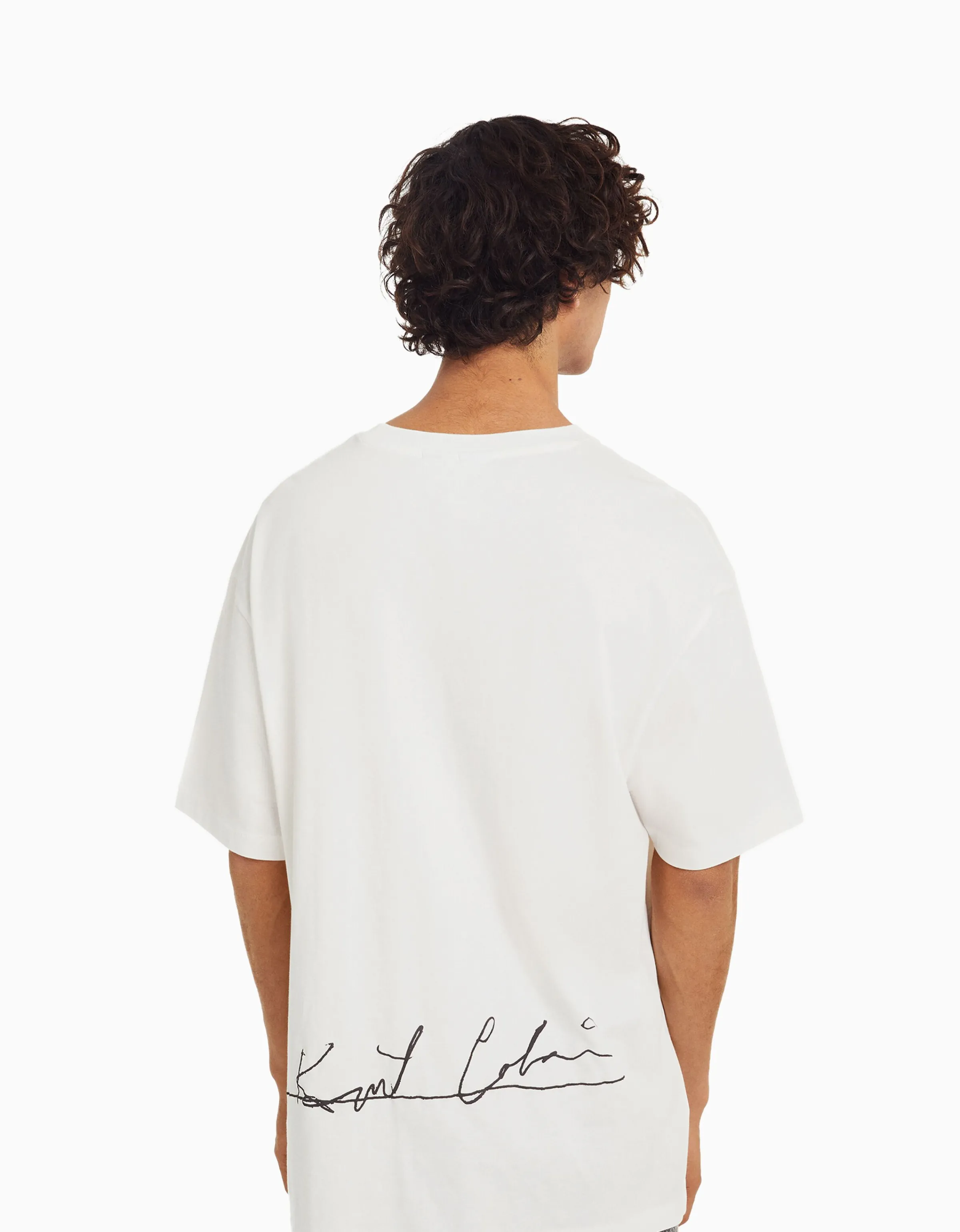 BERSHKA Camiseta manga corta boxy fit Kurt Kobain Blanco Cheap
