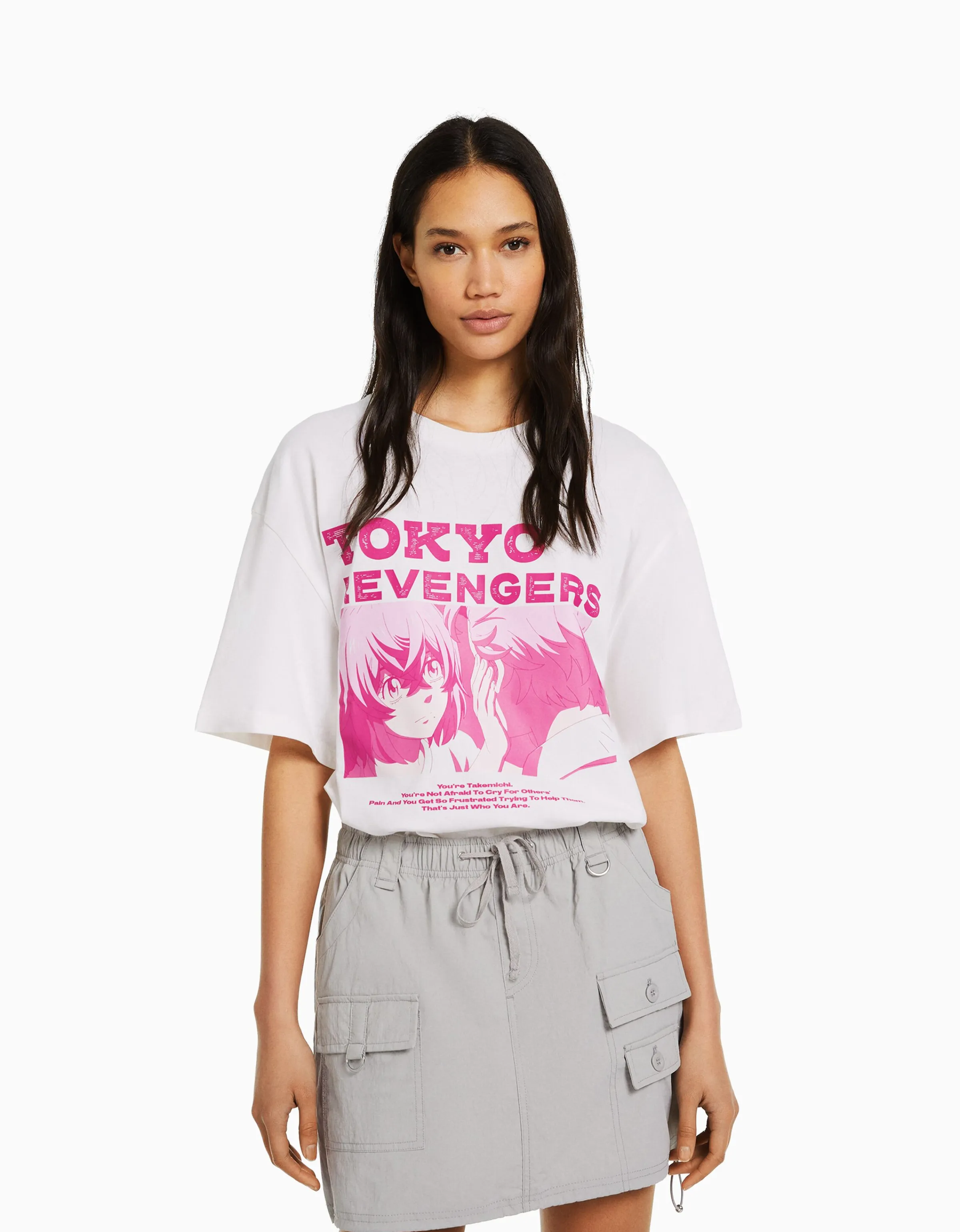 BERSHKA Camiseta manga corta boxy fit print TOKYO REVENGERS Negro Fashion