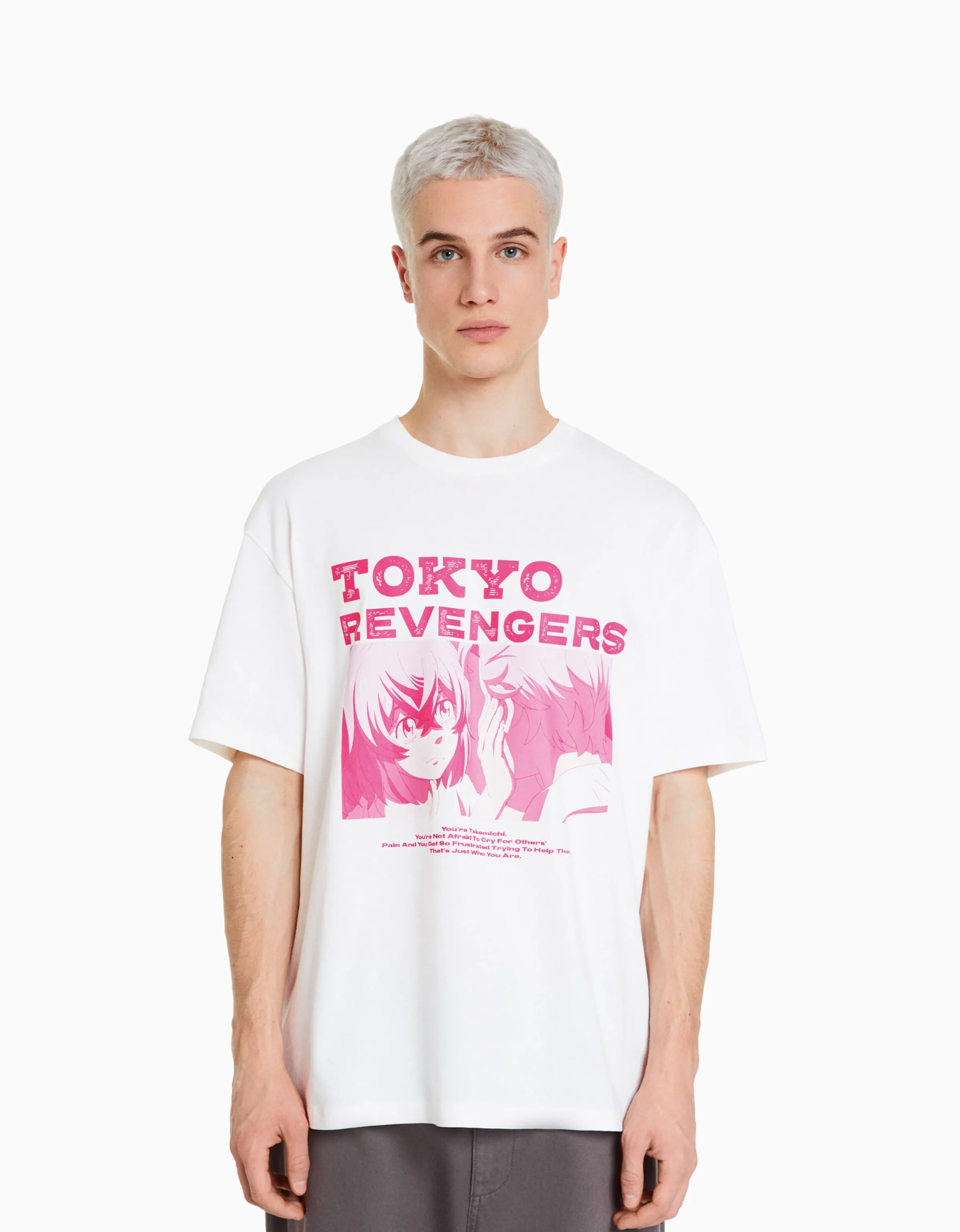 BERSHKA Camiseta manga corta boxy fit print TOKYO REVENGERS Negro Outlet