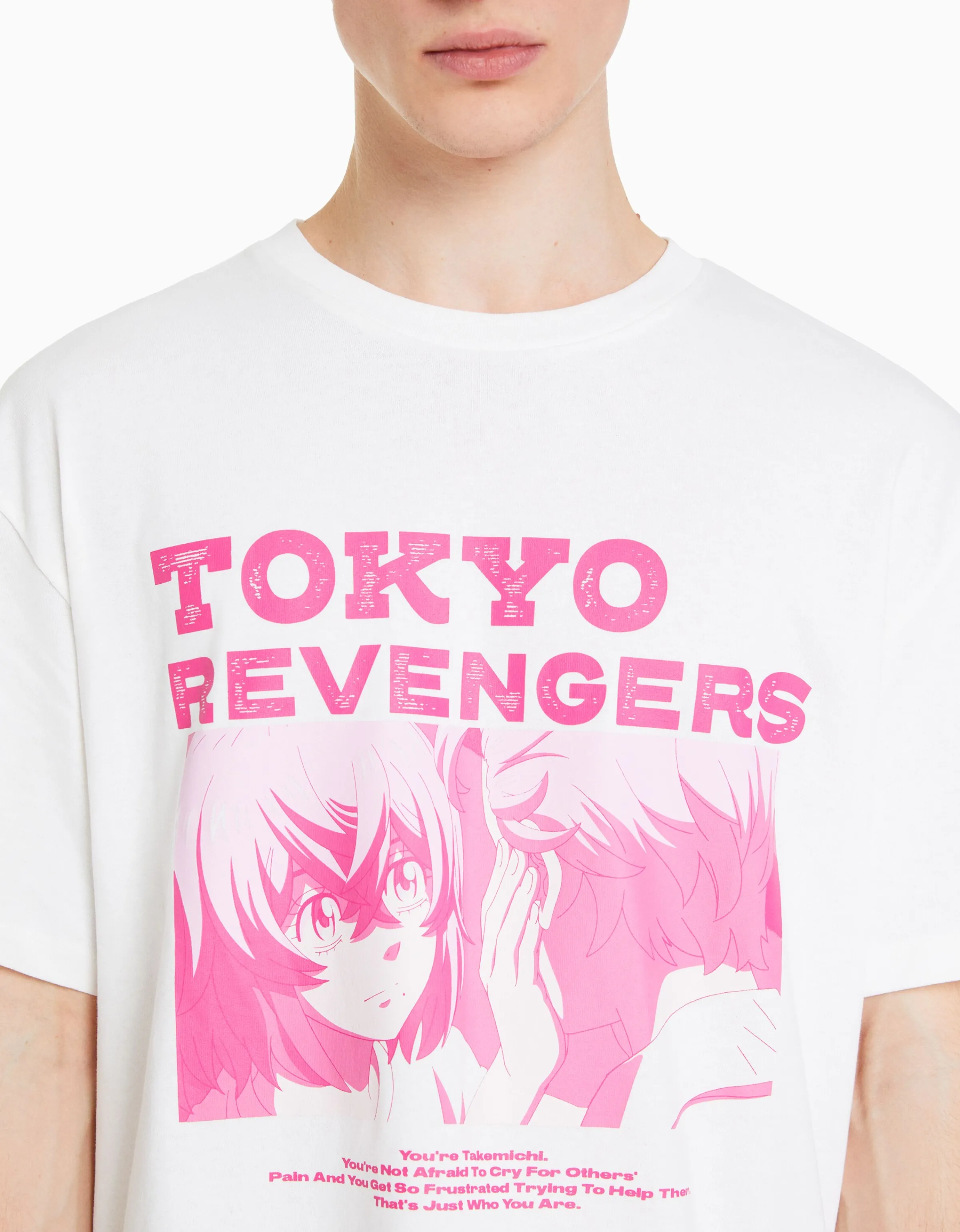 BERSHKA Camiseta manga corta boxy fit print TOKYO REVENGERS Negro Outlet