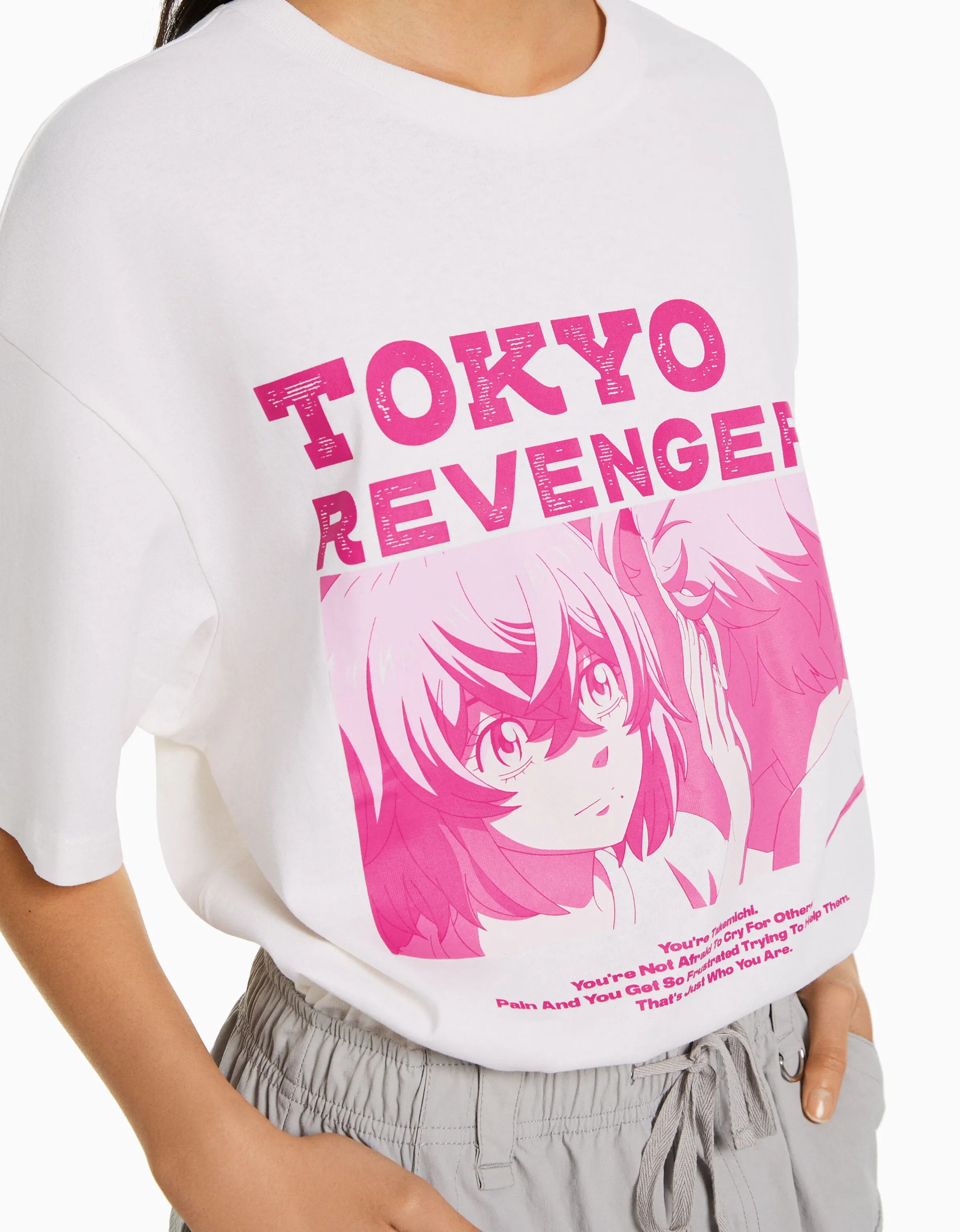 BERSHKA Camiseta manga corta boxy fit print TOKYO REVENGERS Negro Outlet
