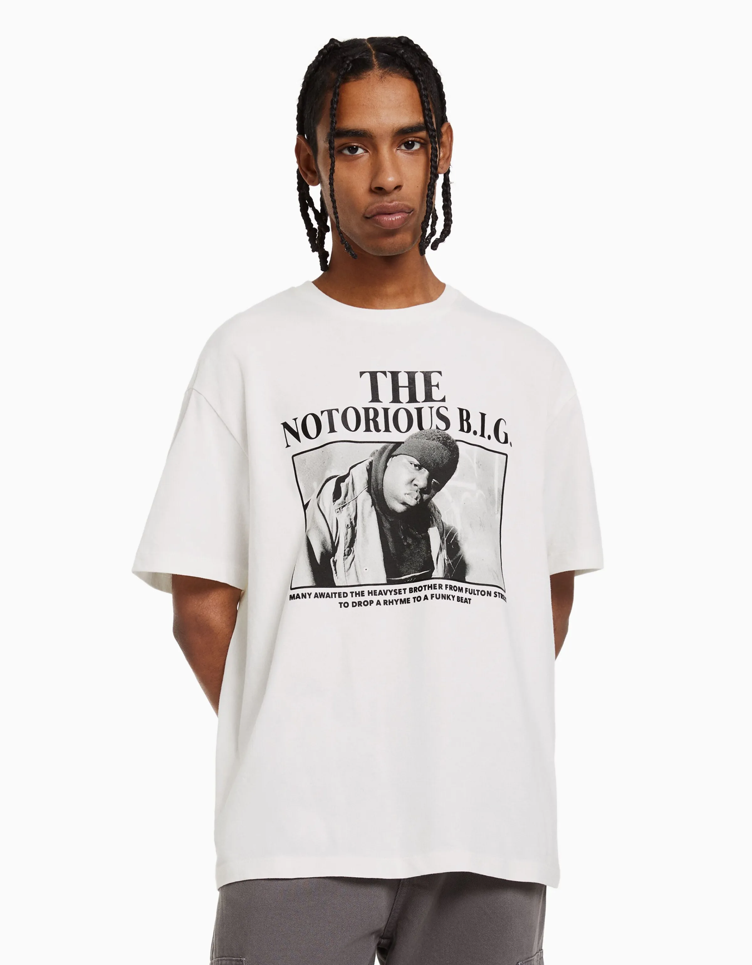 BERSHKA Camiseta manga corta boxy fit The Notorious B.I.G. Blanco Flash Sale