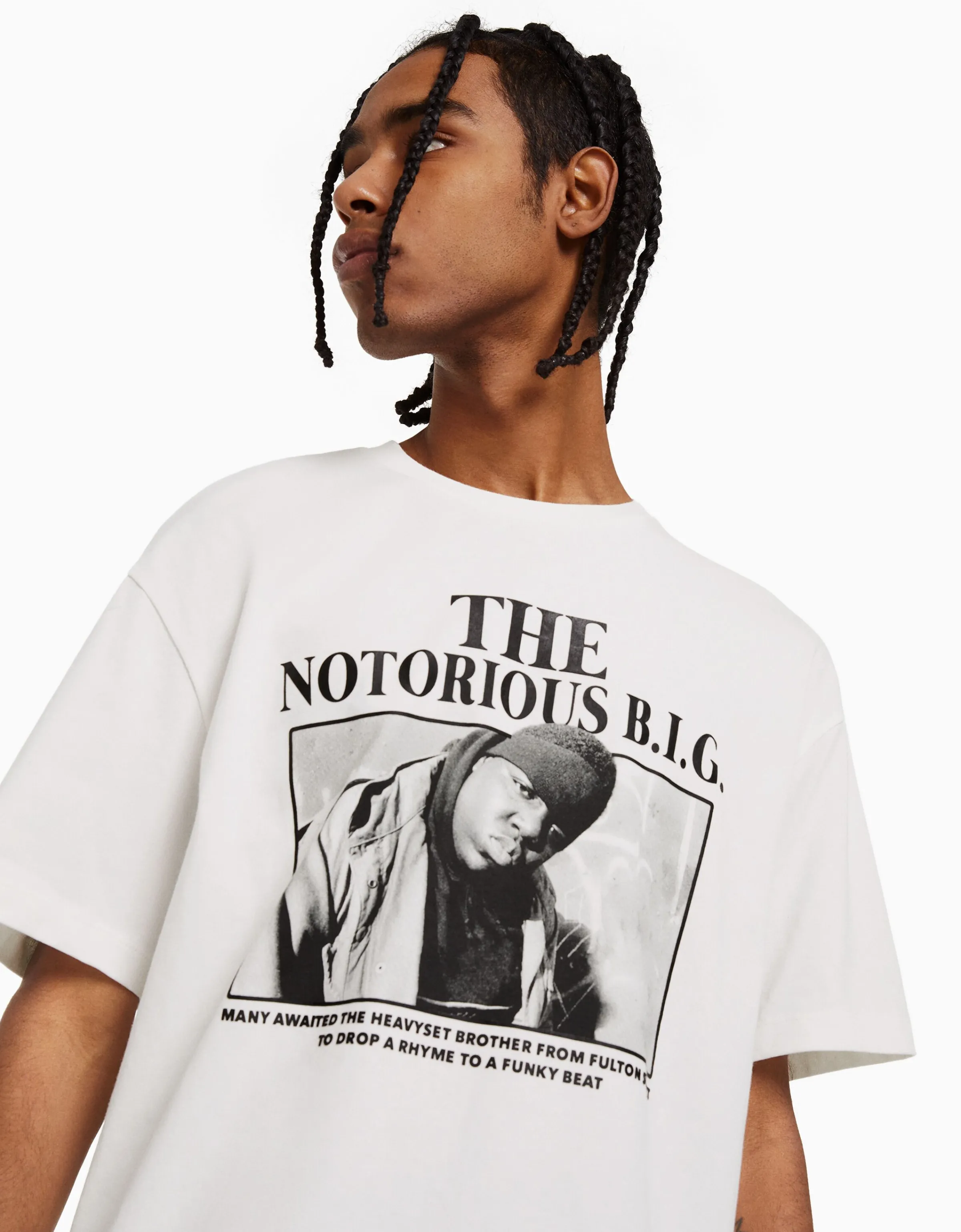 BERSHKA Camiseta manga corta boxy fit The Notorious B.I.G. Blanco Flash Sale