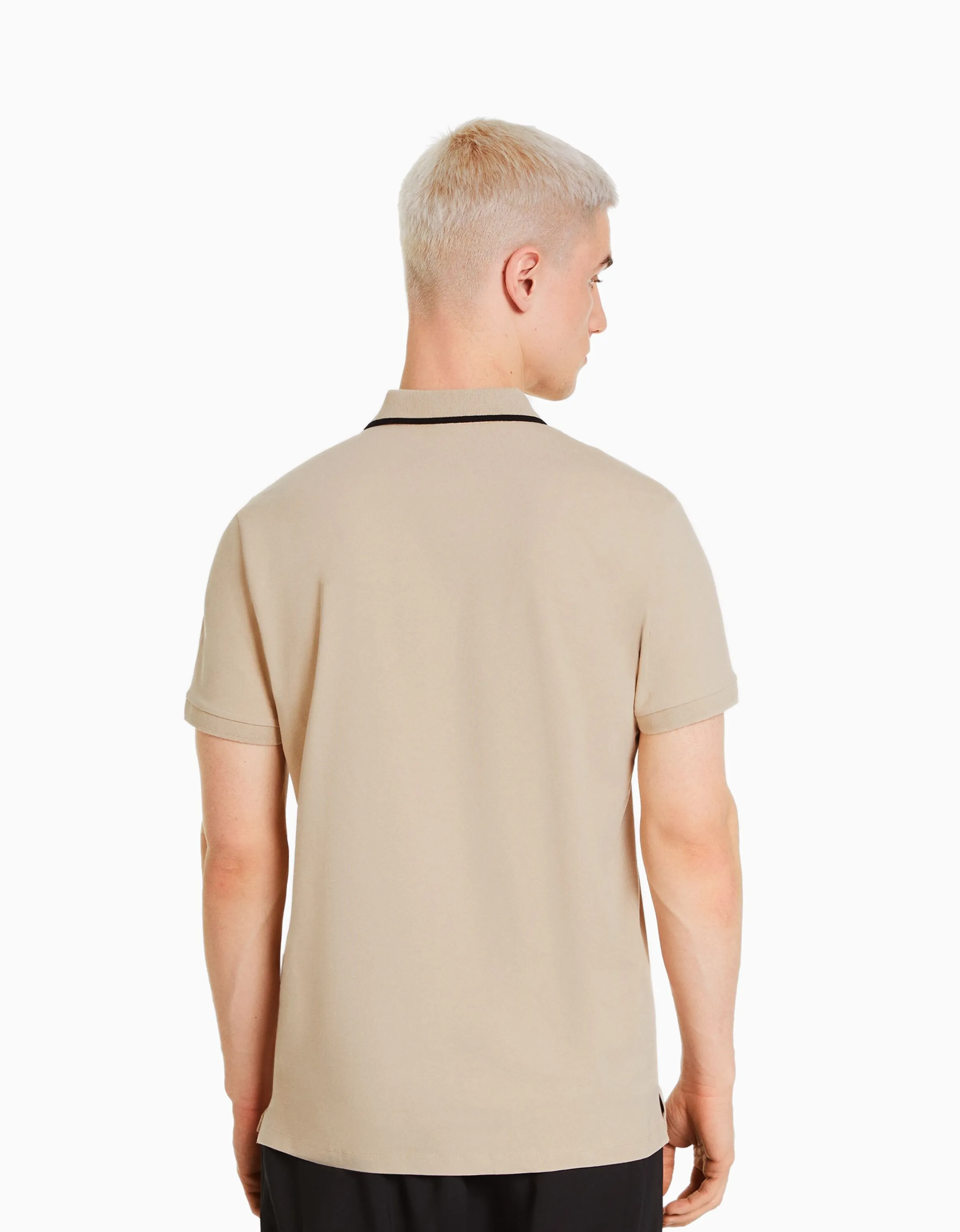 BERSHKA Camiseta manga corta cuello polo bandas Blanco Flash Sale