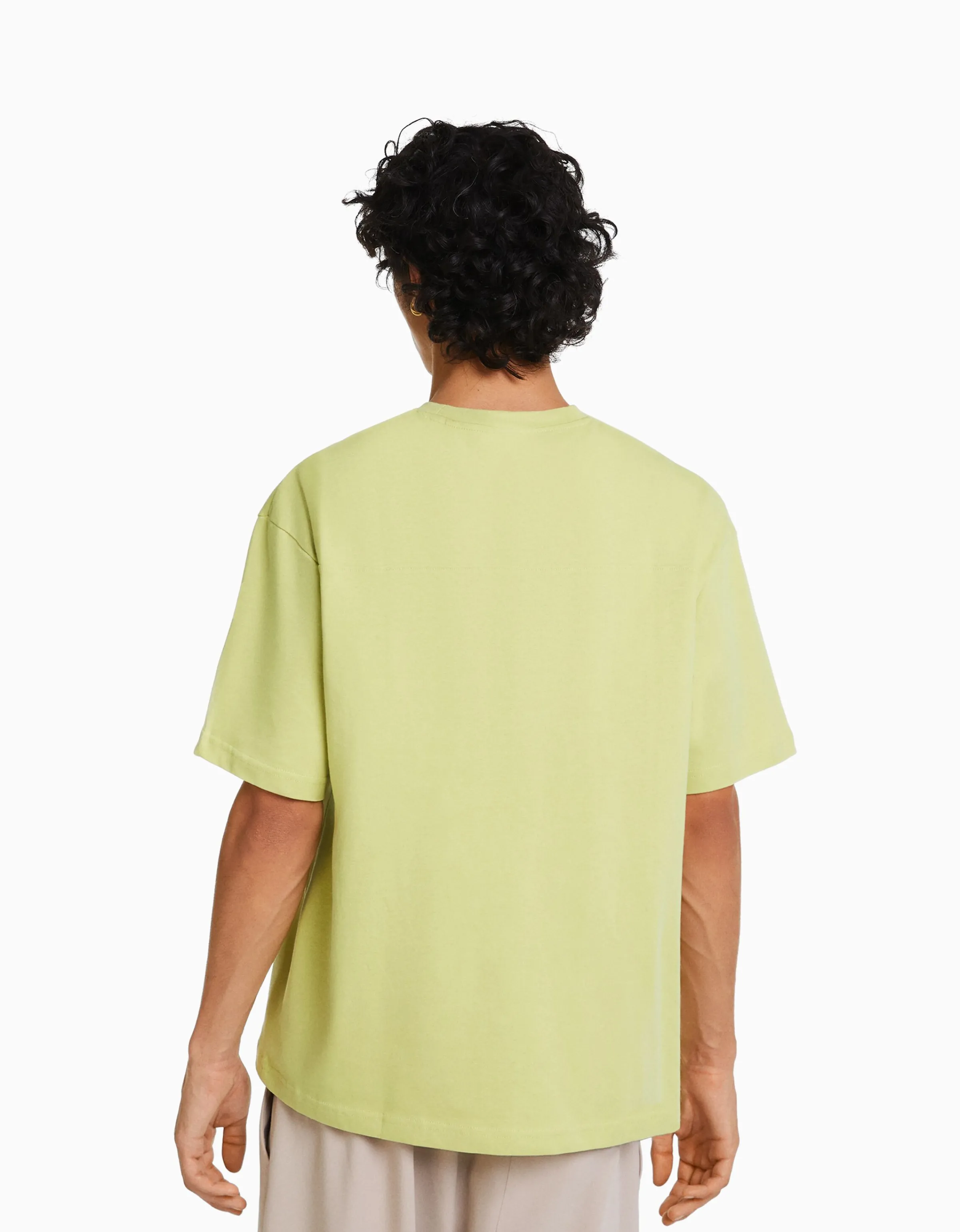 BERSHKA Camiseta manga corta oversize print Blanco Hot