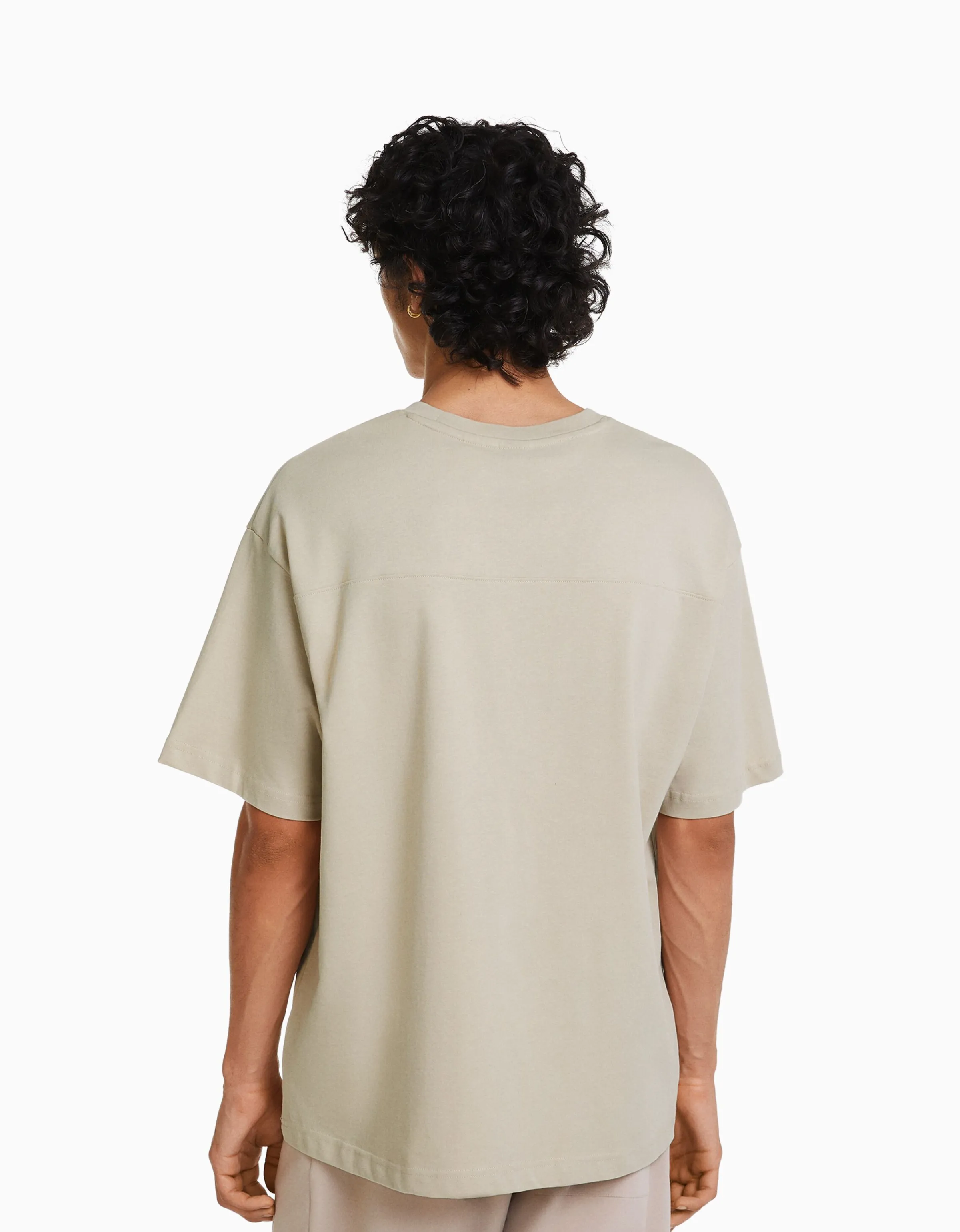 BERSHKA Camiseta manga corta oversize print Blanco Outlet