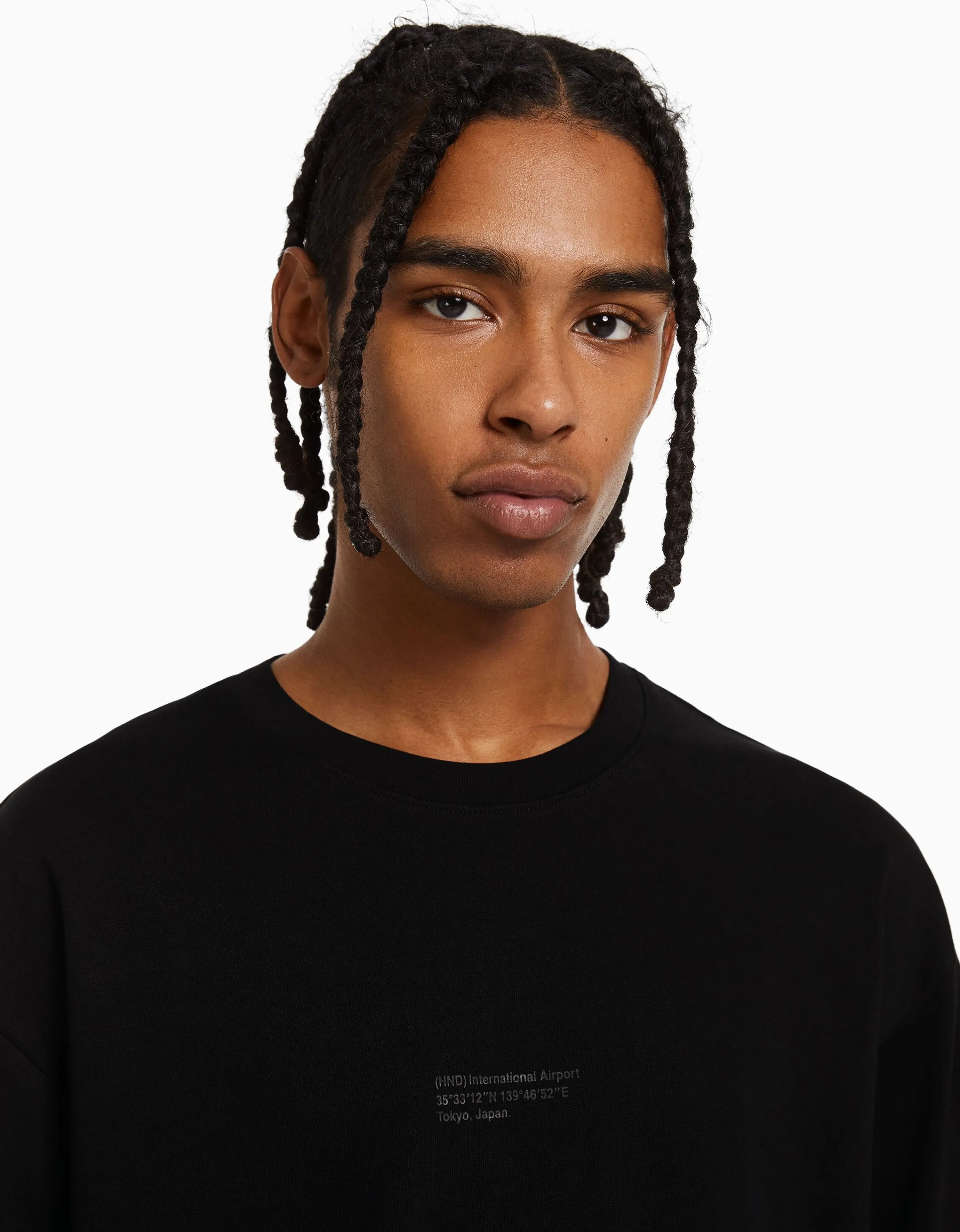 BERSHKA Camiseta manga corta oversize print Blanco Outlet