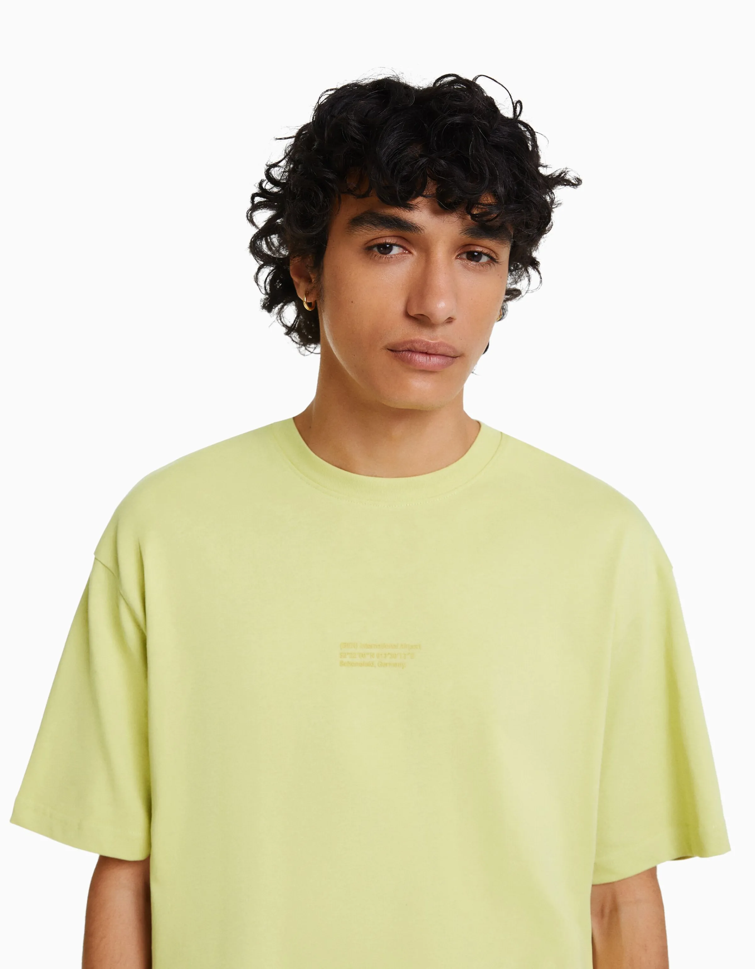 BERSHKA Camiseta manga corta oversize print Blanco Hot