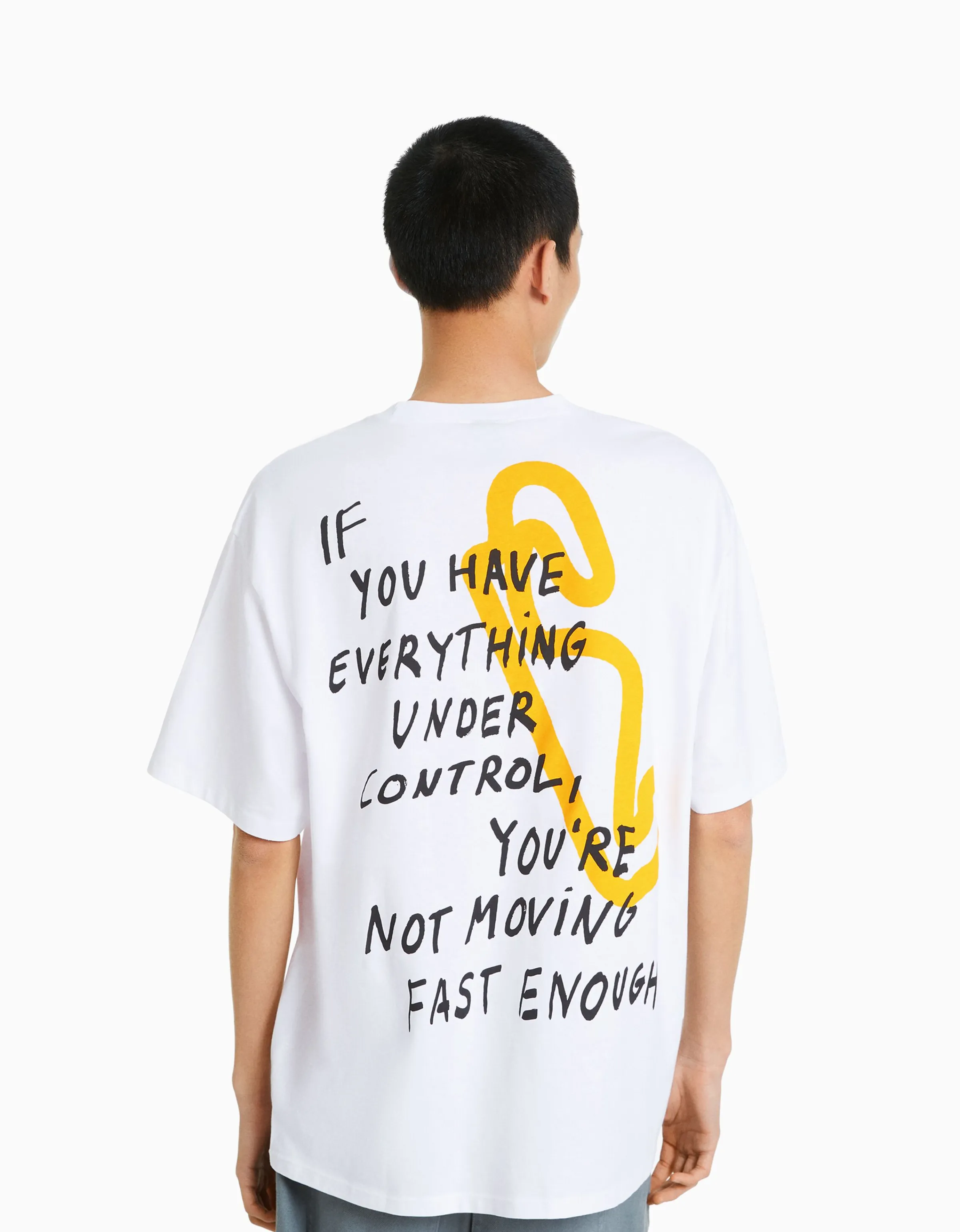 BERSHKA Camiseta manga corta oversize print racing Blanco Sale