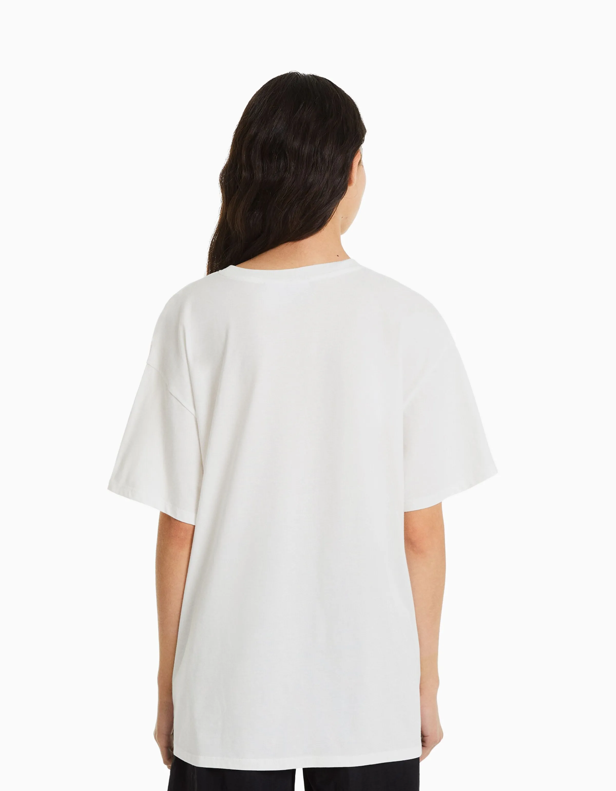 BERSHKA Camiseta manga corta print Peter Pan Blanco Best