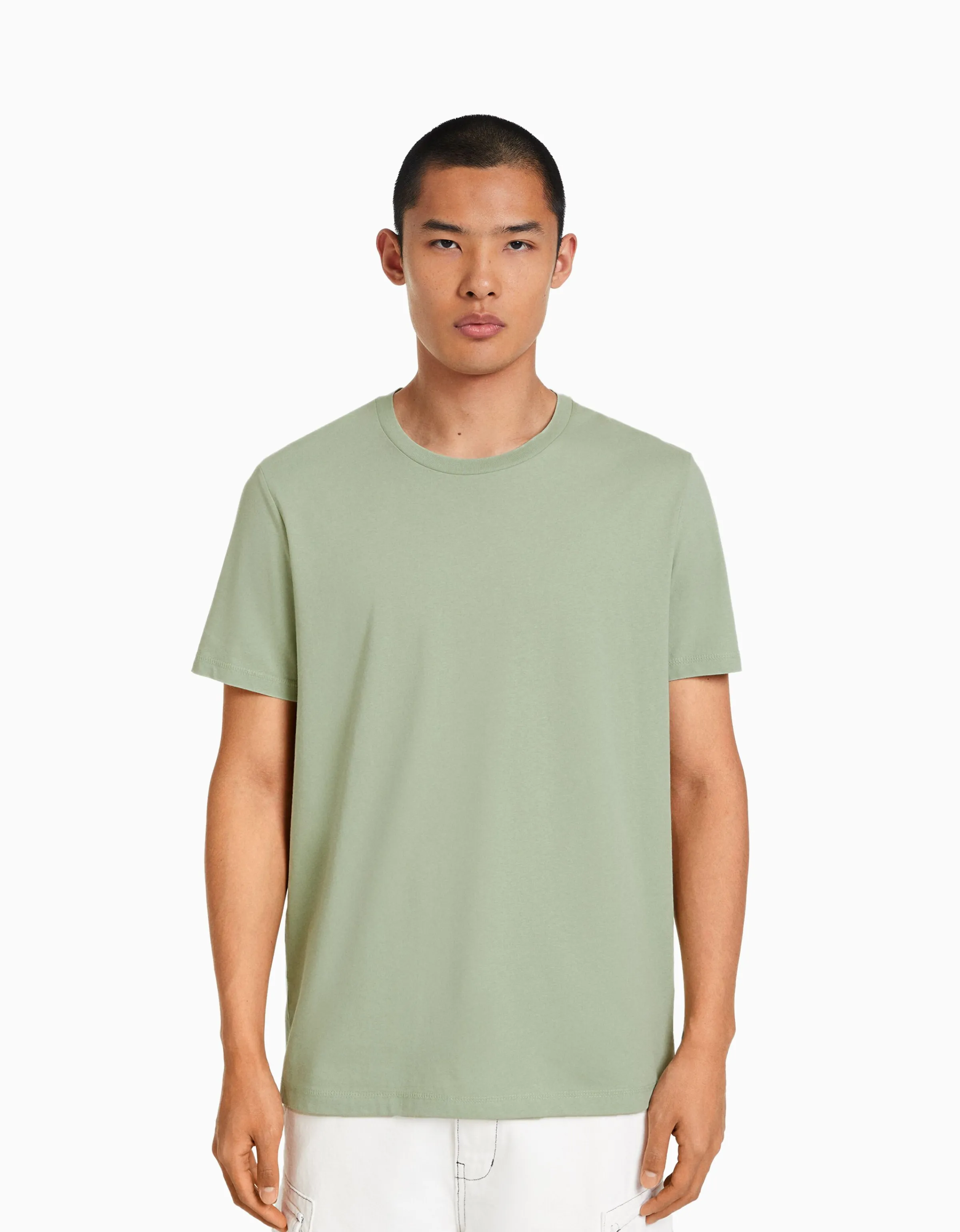 BERSHKA Camiseta manga corta regular fit Verde Best Sale