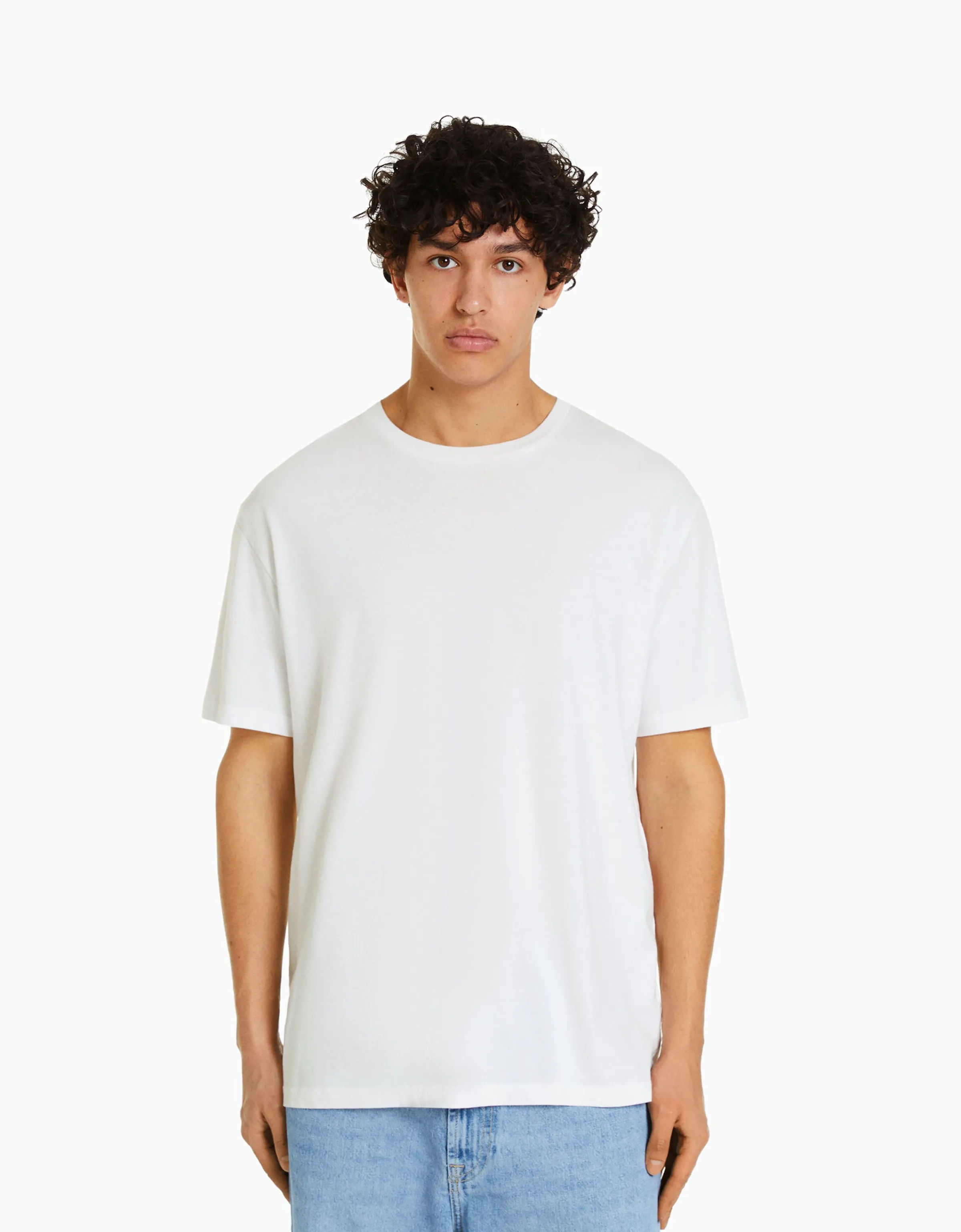 BERSHKA Camiseta manga corta regular fit Blanco Sale