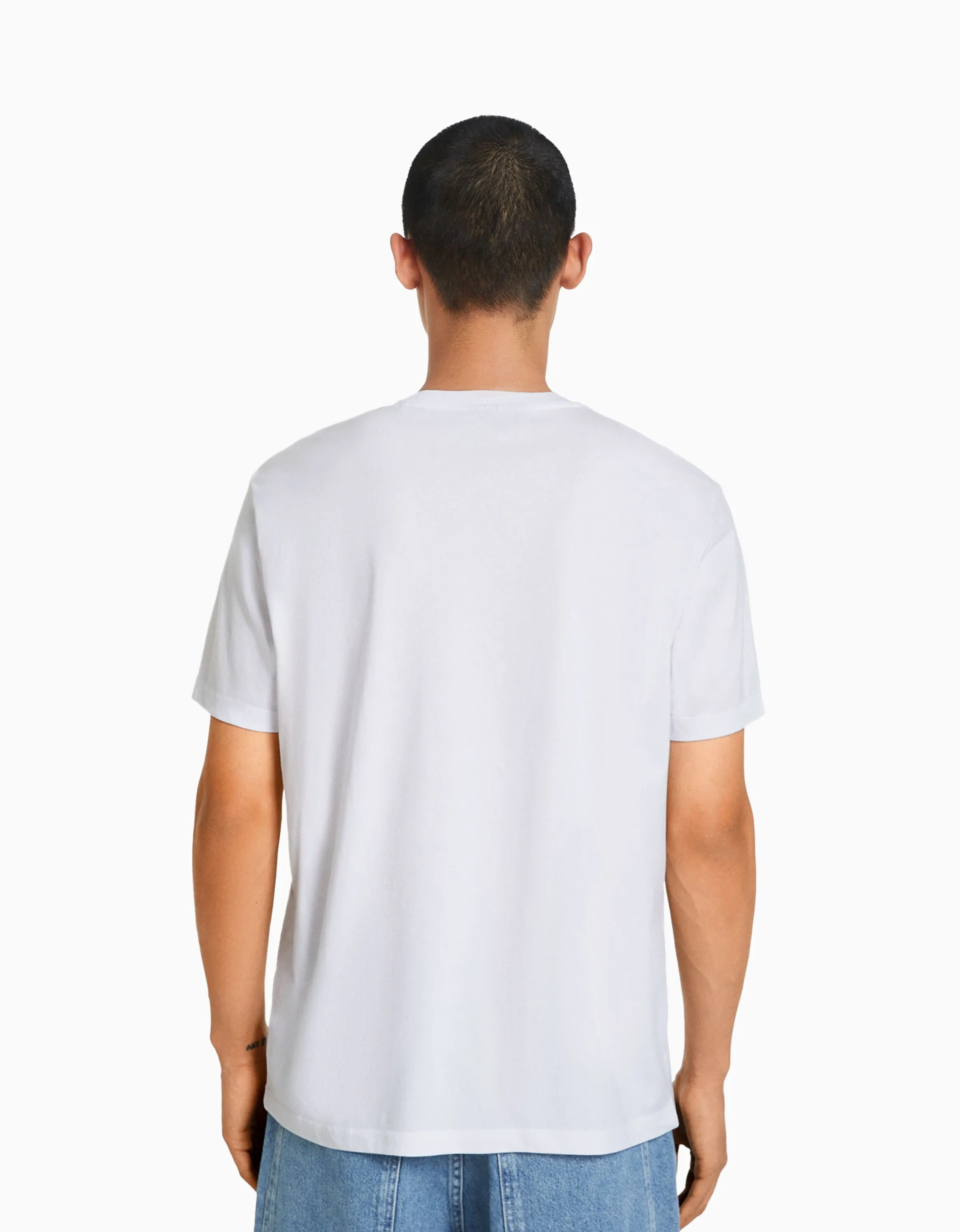 BERSHKA Camiseta manga corta regular fit Blanco Best