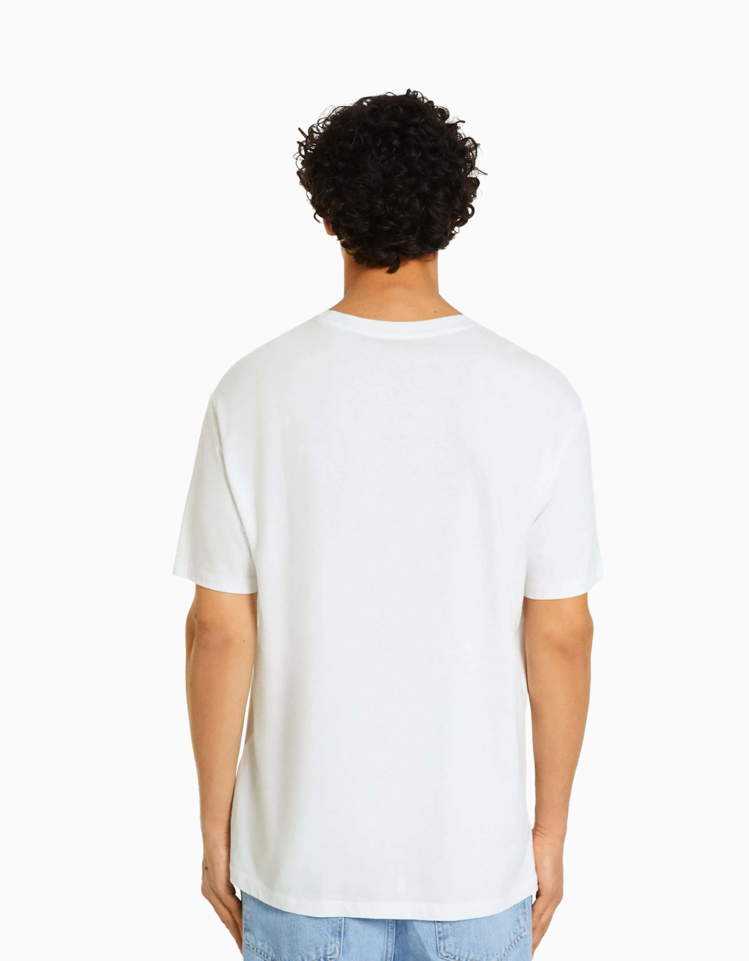 BERSHKA Camiseta manga corta regular fit Blanco Sale