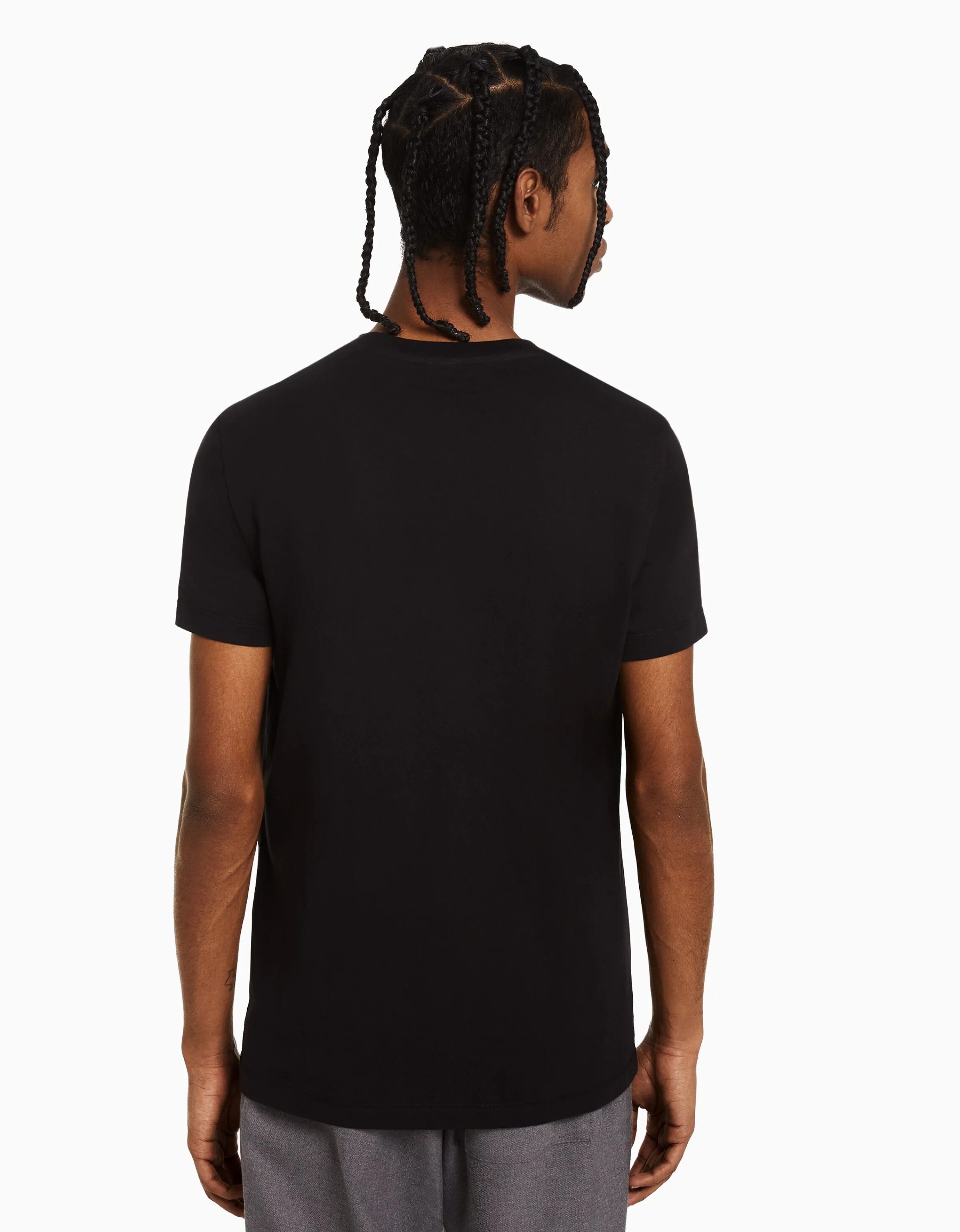 BERSHKA Camiseta manga corta regular fit print Blanco Cheap