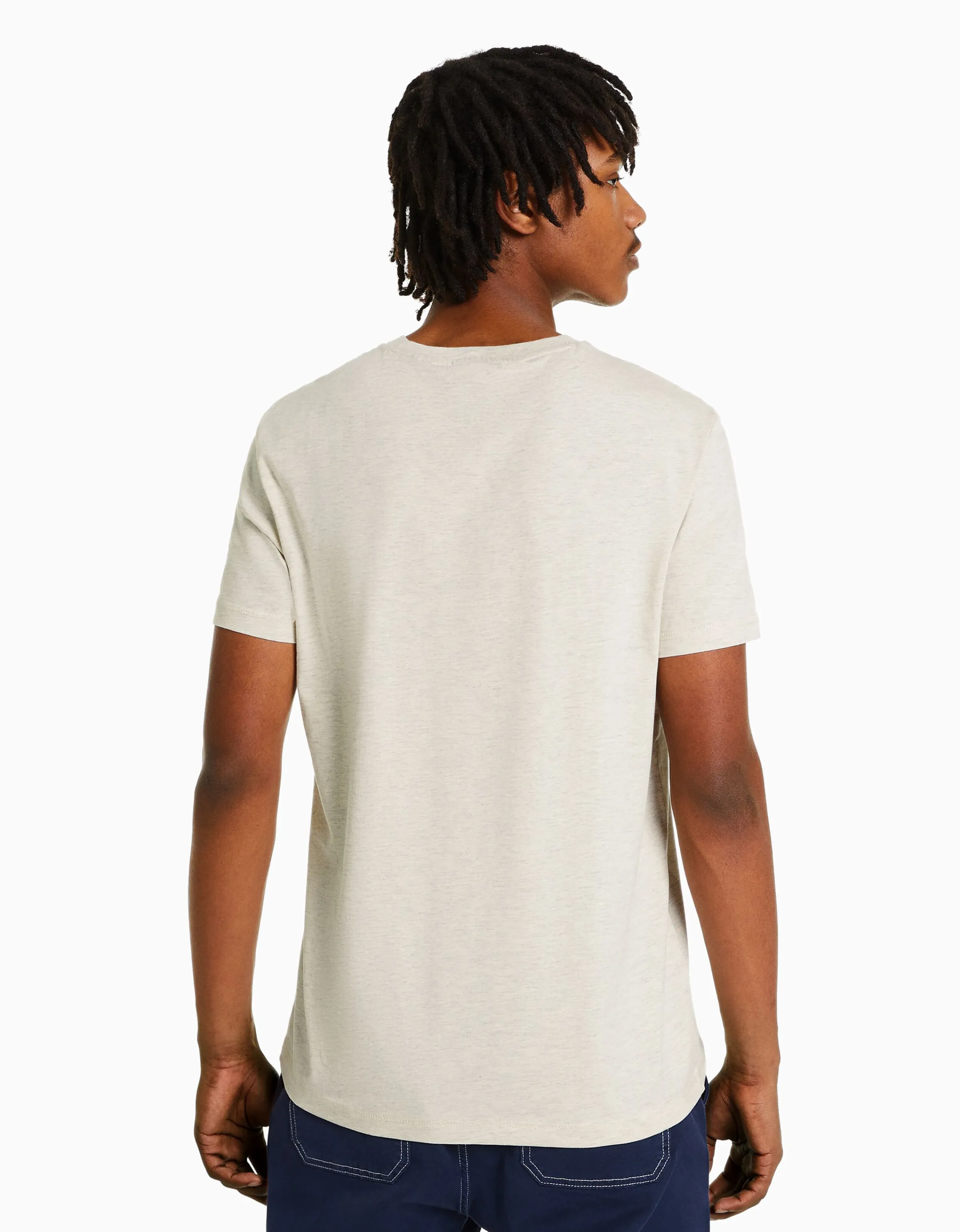 BERSHKA Camiseta manga corta regular fit print Blanco Discount