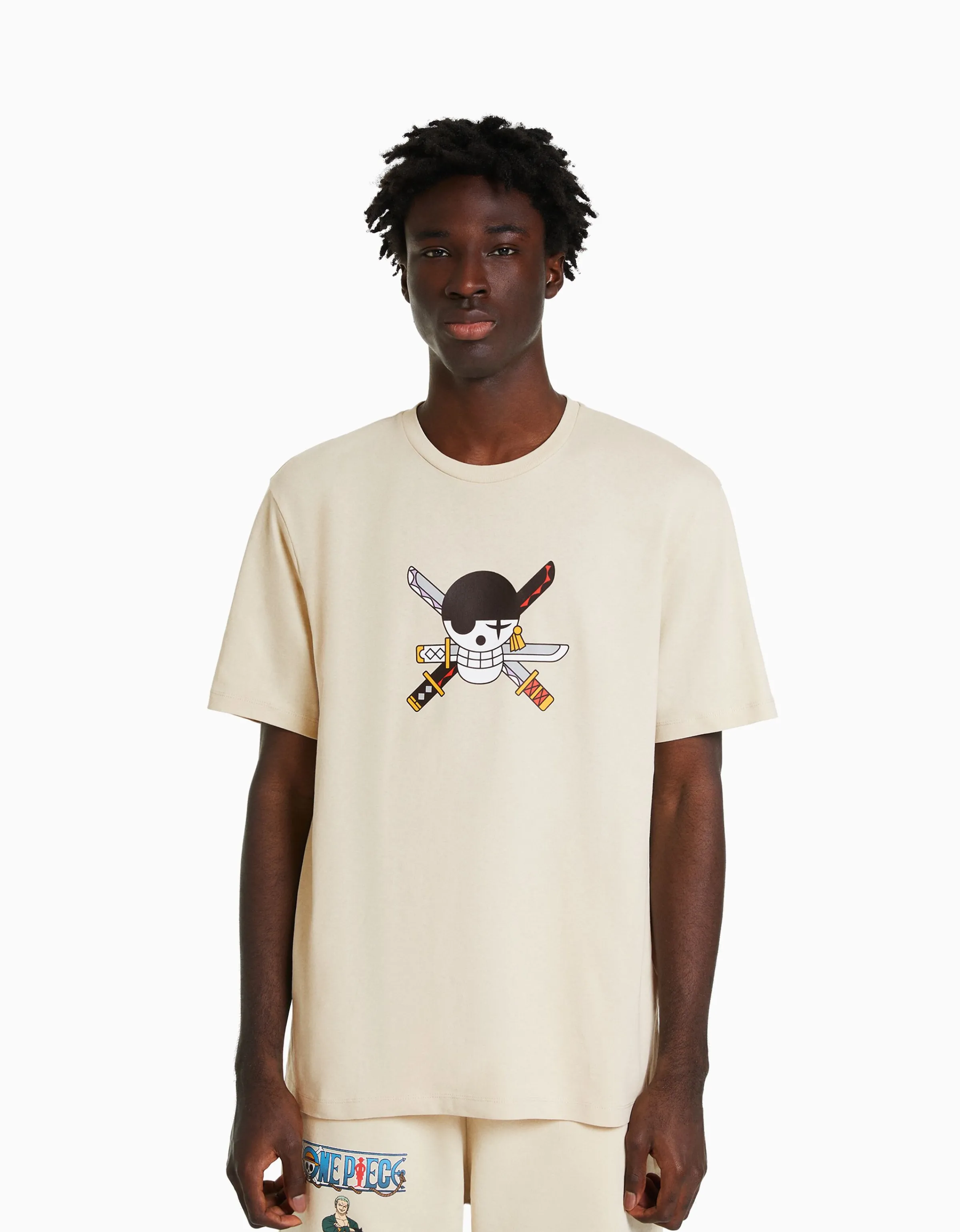 BERSHKA Camiseta manga corta regular fit print One Piece Camel Best
