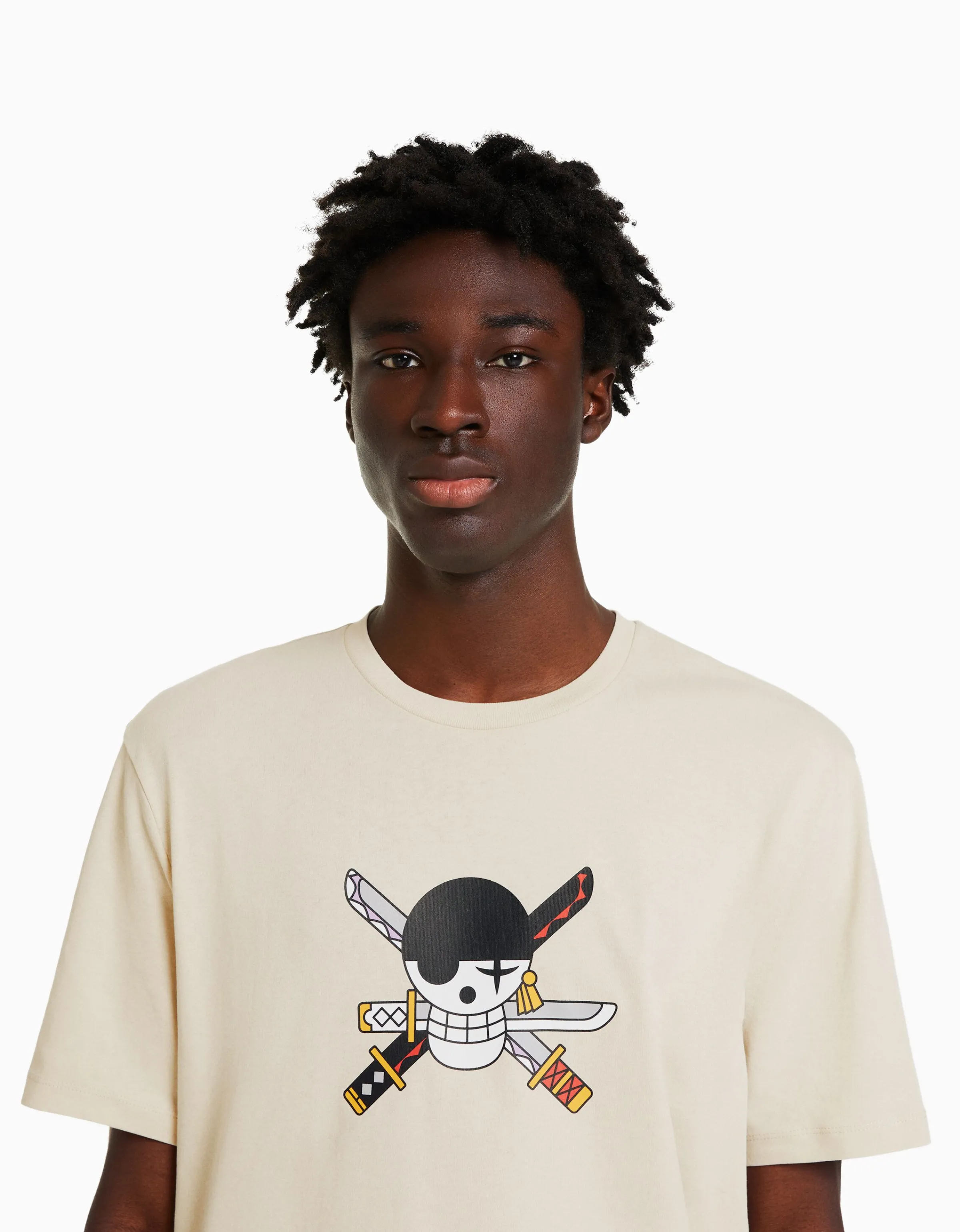 BERSHKA Camiseta manga corta regular fit print One Piece Camel Best