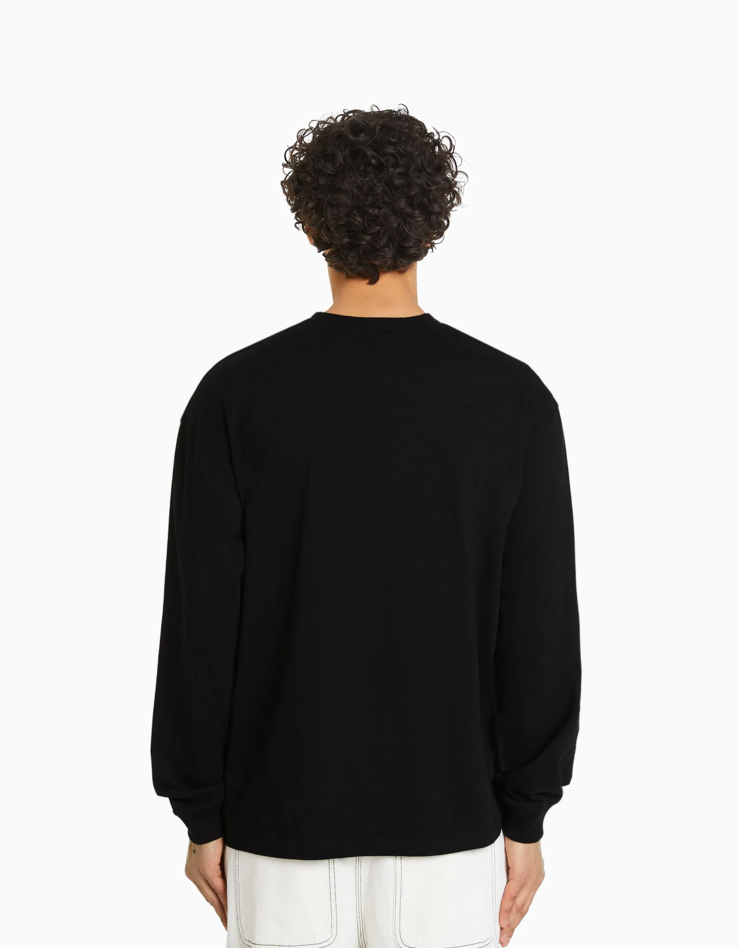 BERSHKA Camiseta manga larga oversize print Negro Shop