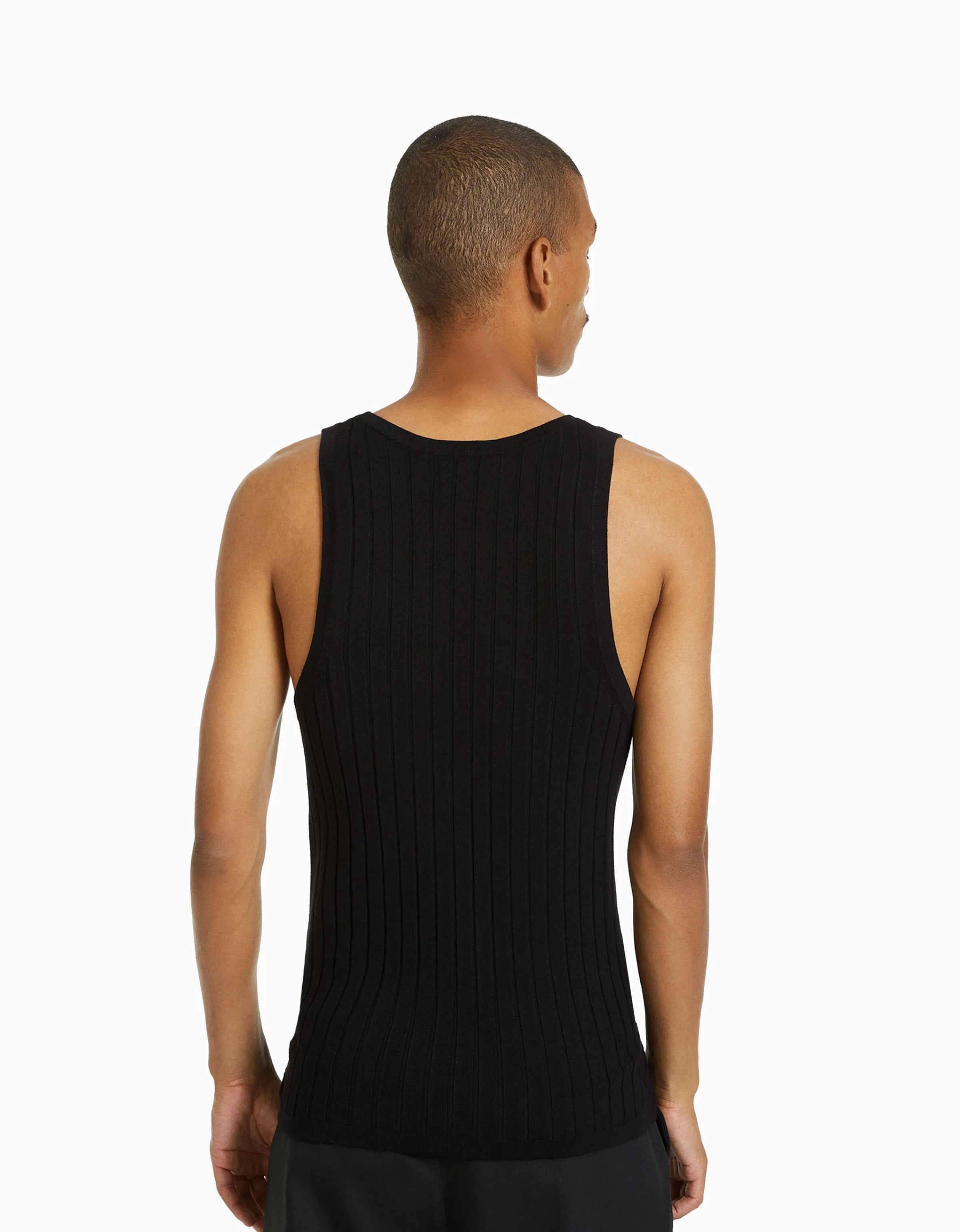 BERSHKA Camiseta sin mangas canalé Negro Discount