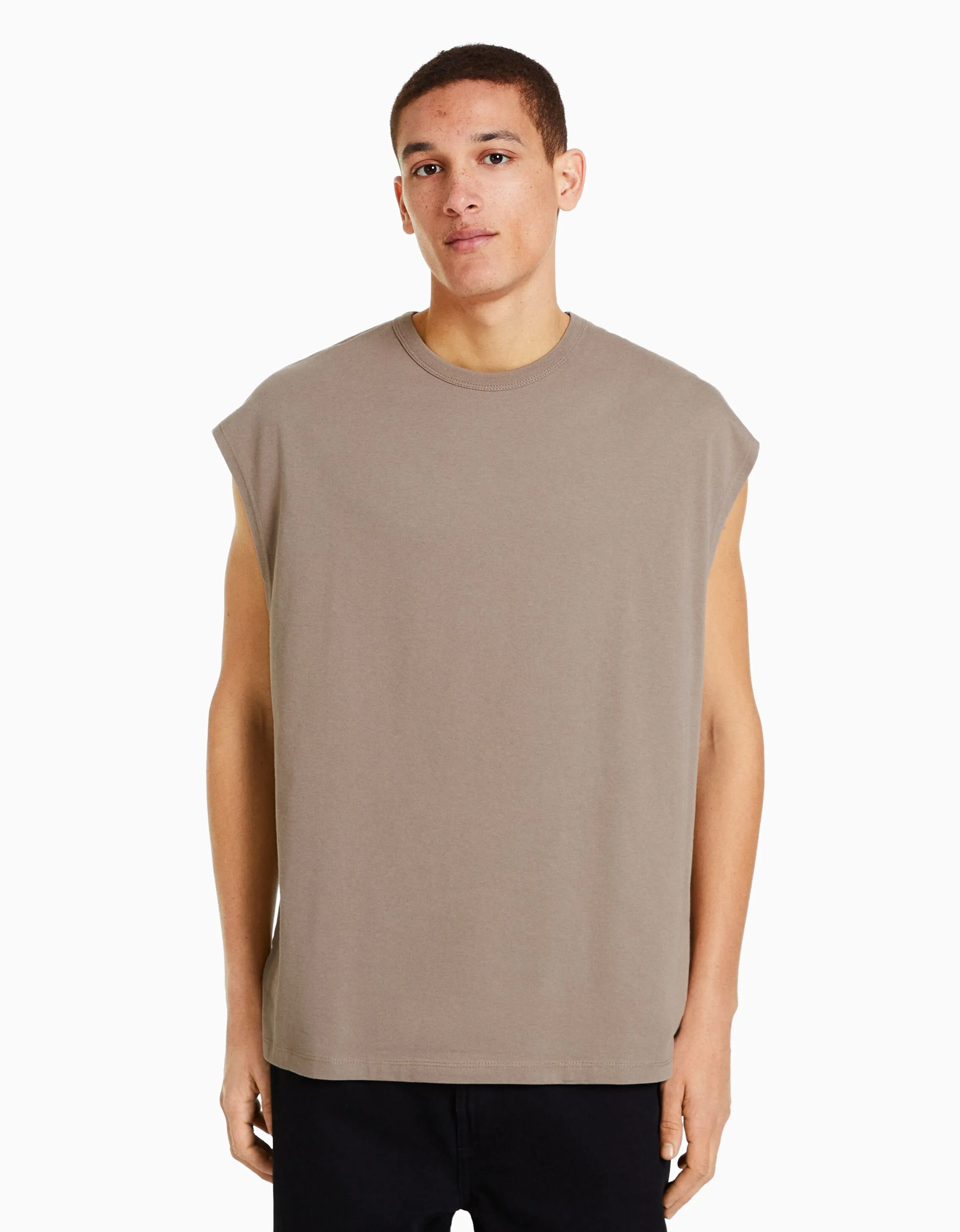BERSHKA Camiseta sin mangas oversize Gris Store