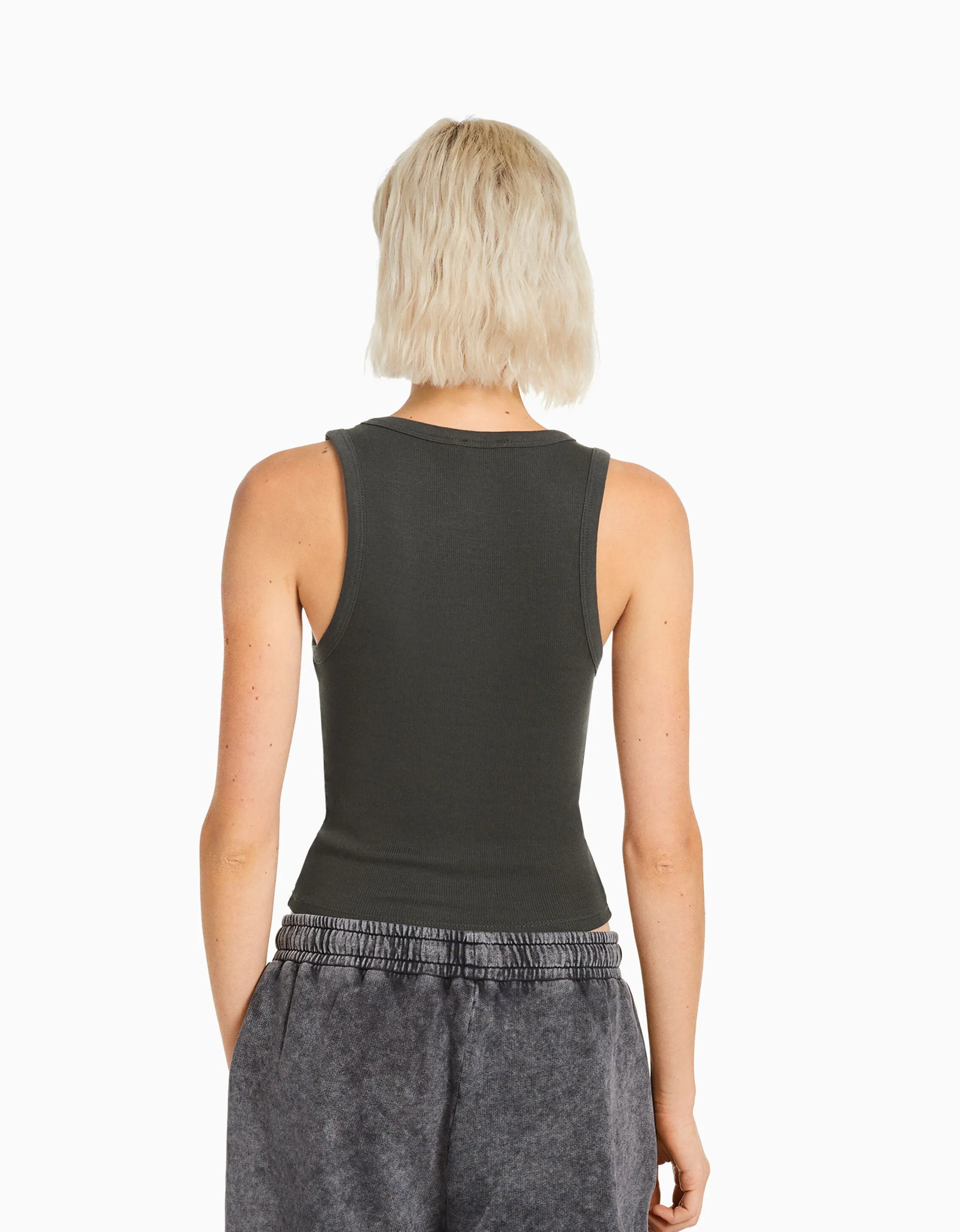 BERSHKA Camiseta sin mangas rib Gris Fashion