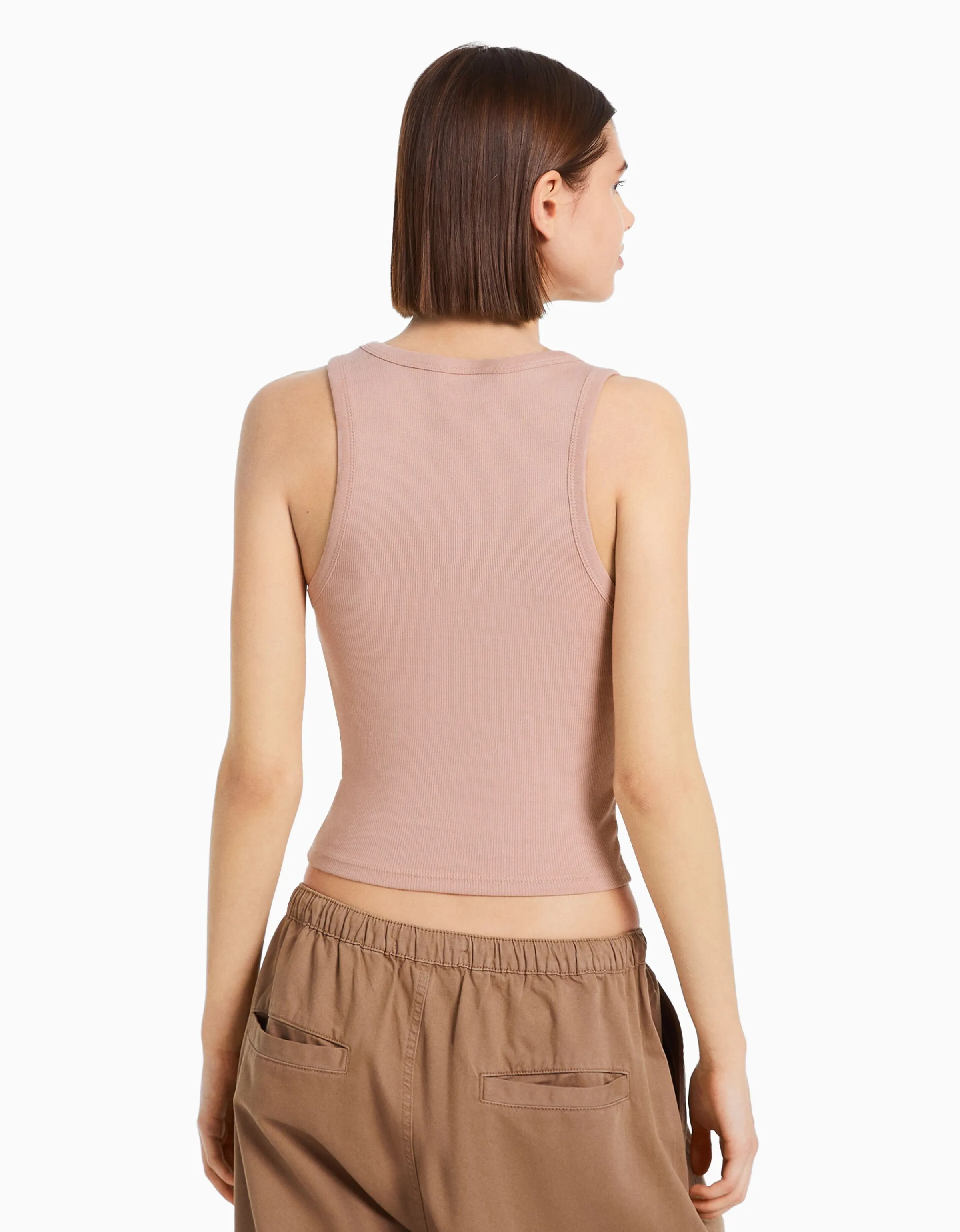 BERSHKA Camiseta sin mangas rib Gris Cheap