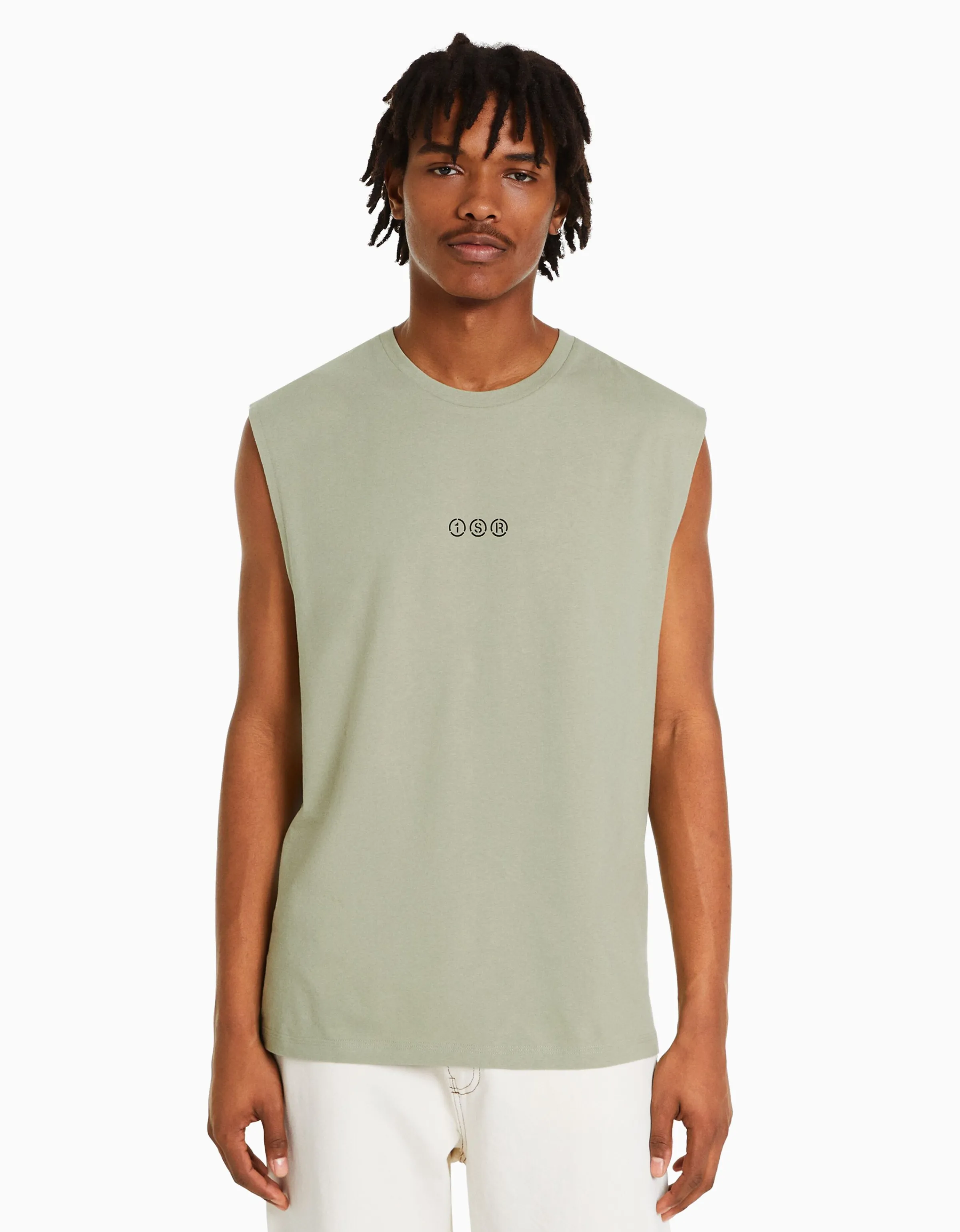 BERSHKA Camiseta sin mangas worker fit Blanco Fashion
