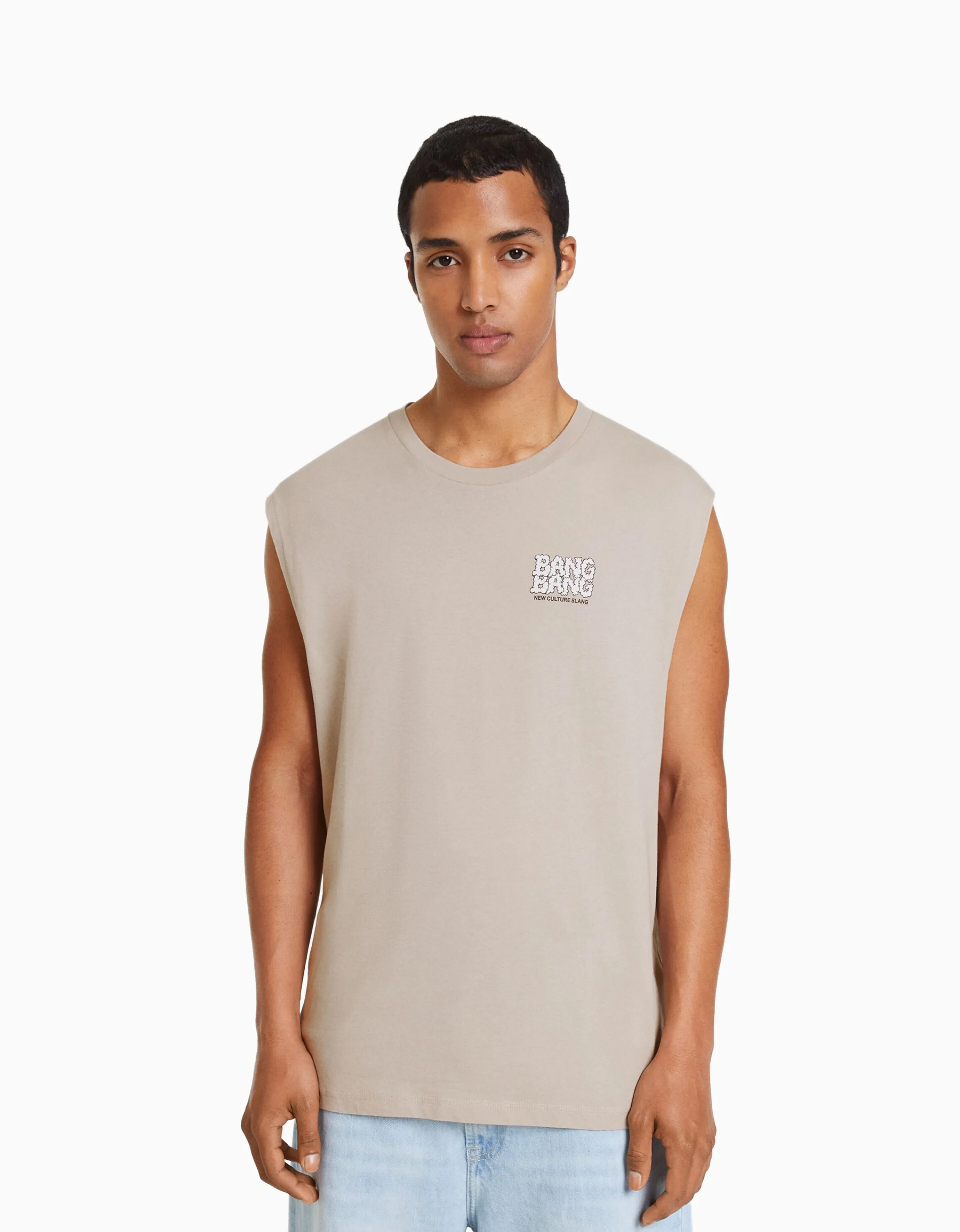 BERSHKA Camiseta sin mangas worker fit Blanco Cheap