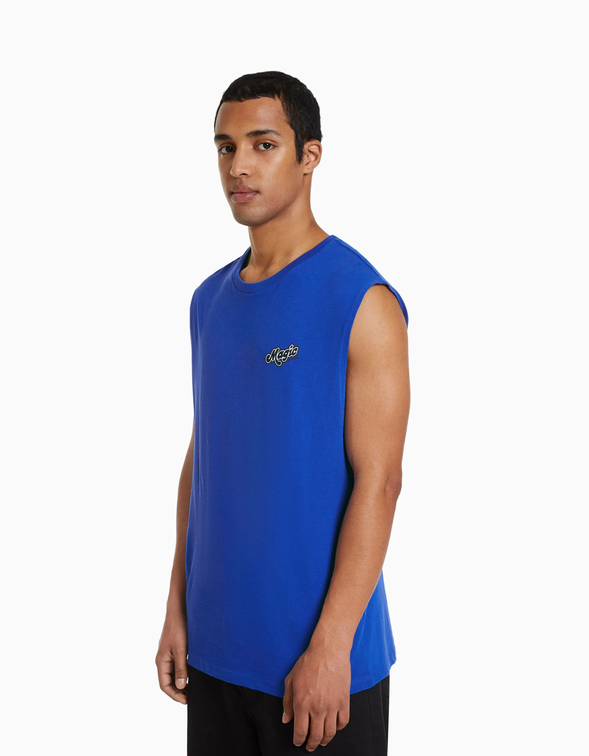 BERSHKA Camiseta sin mangas worker fit Blanco Discount