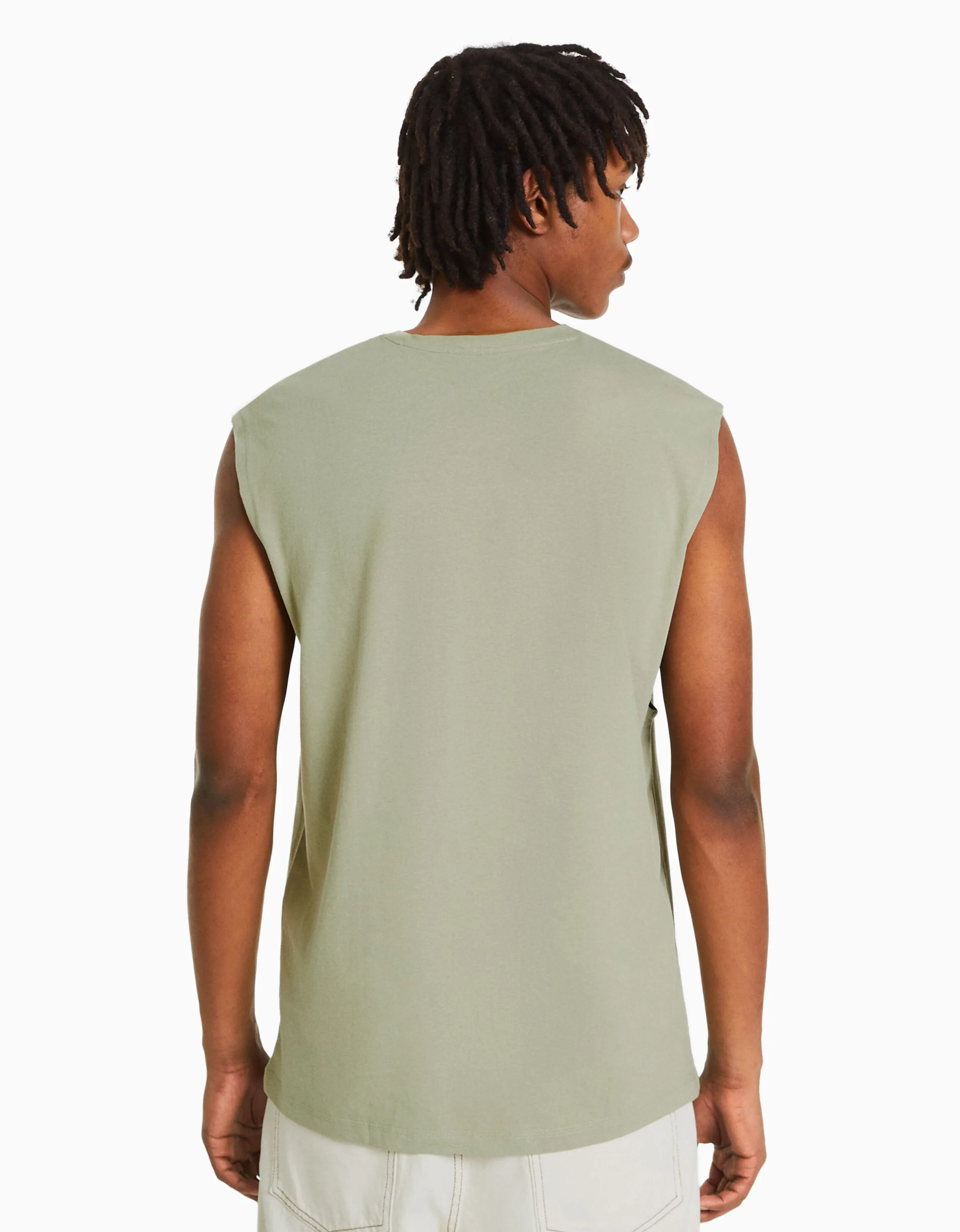 BERSHKA Camiseta sin mangas worker fit Blanco Fashion