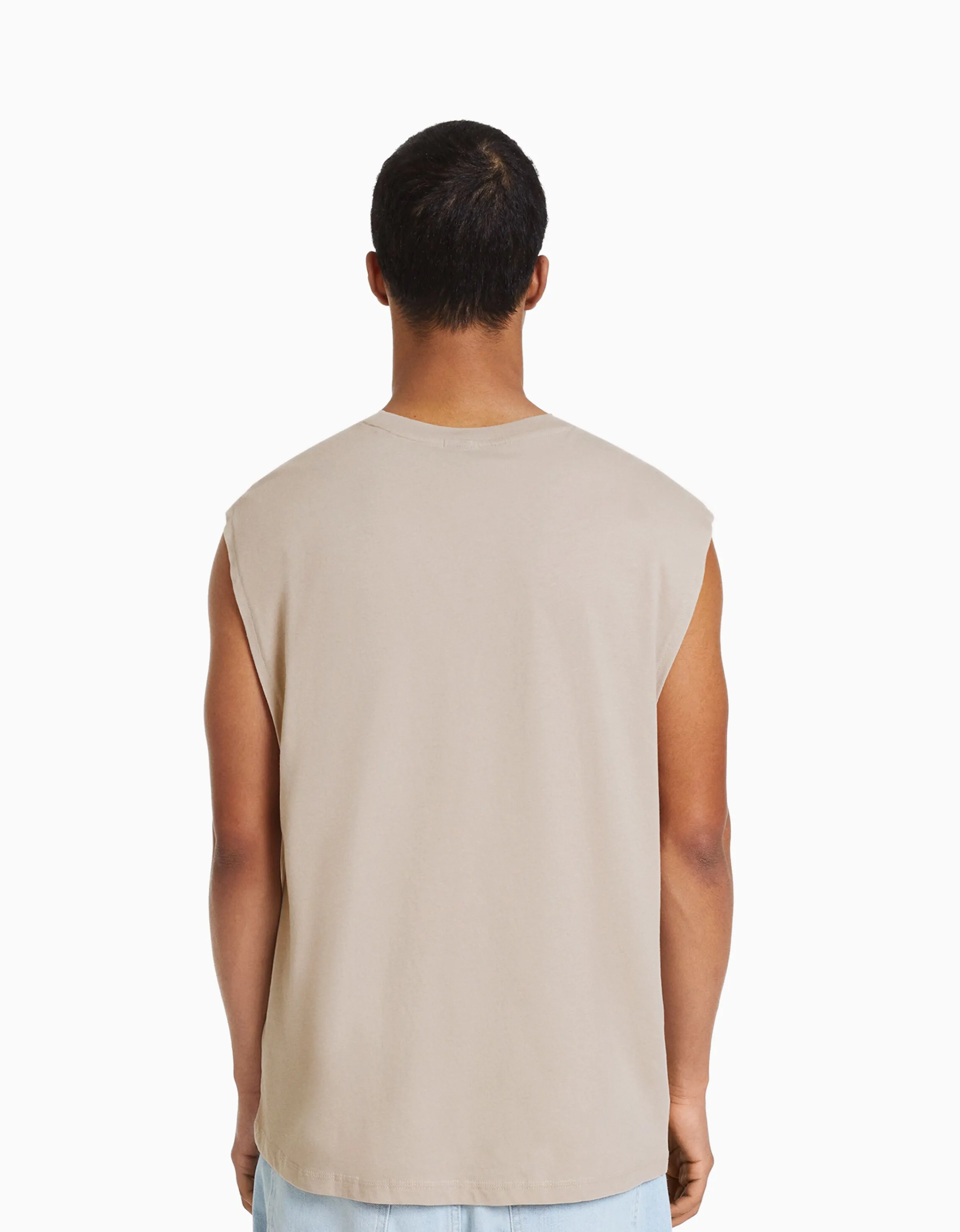 BERSHKA Camiseta sin mangas worker fit Blanco Cheap