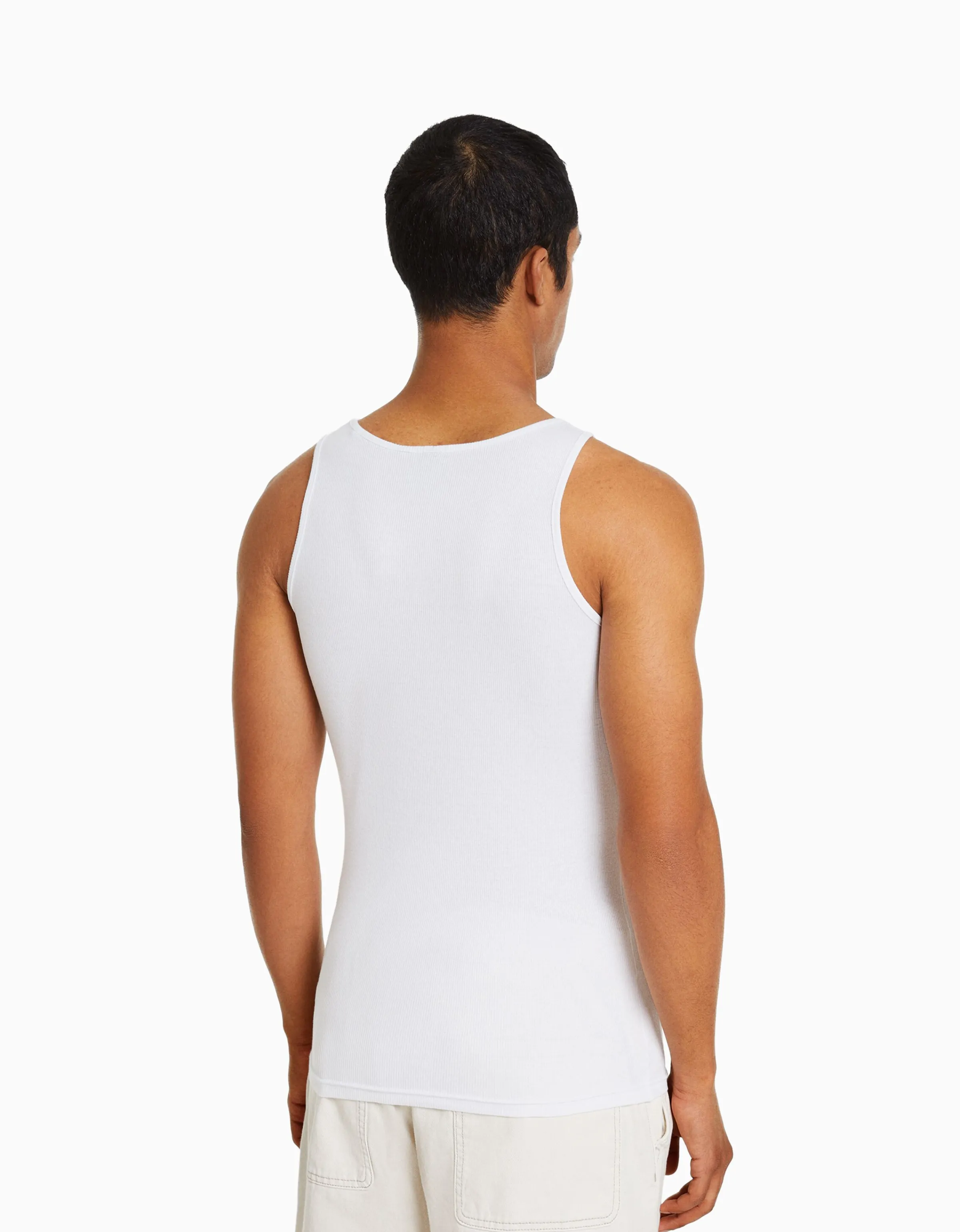 BERSHKA Camiseta tirantes rib Blanco Hot