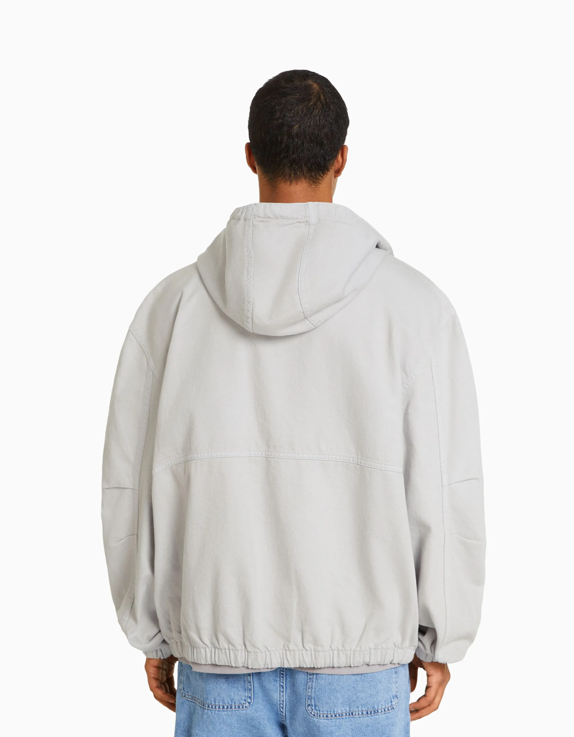 BERSHKA Cazadora capucha denim parachute Gris New