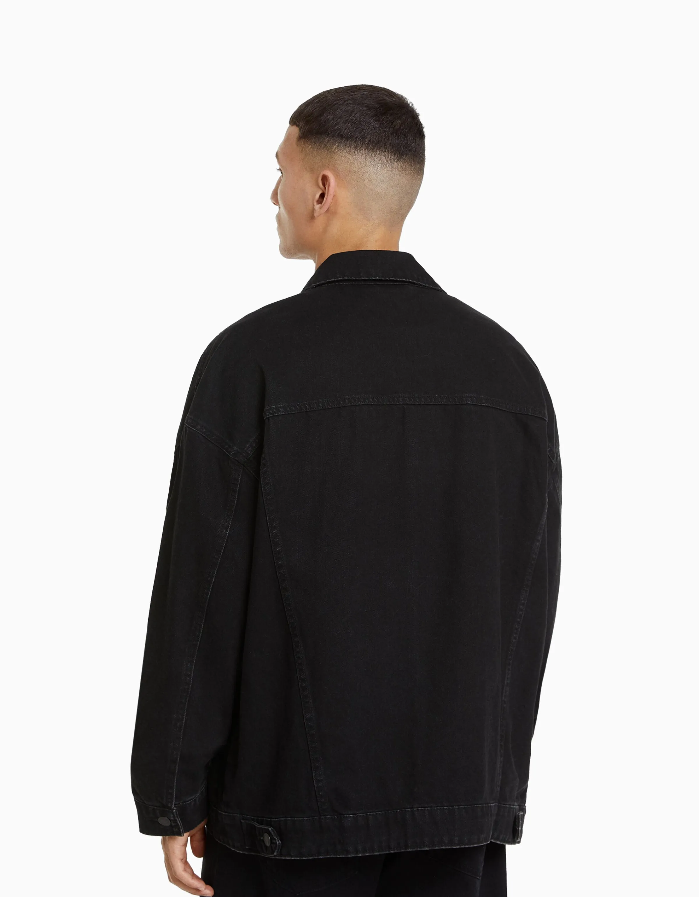 BERSHKA Cazadora denim oversize Negro New