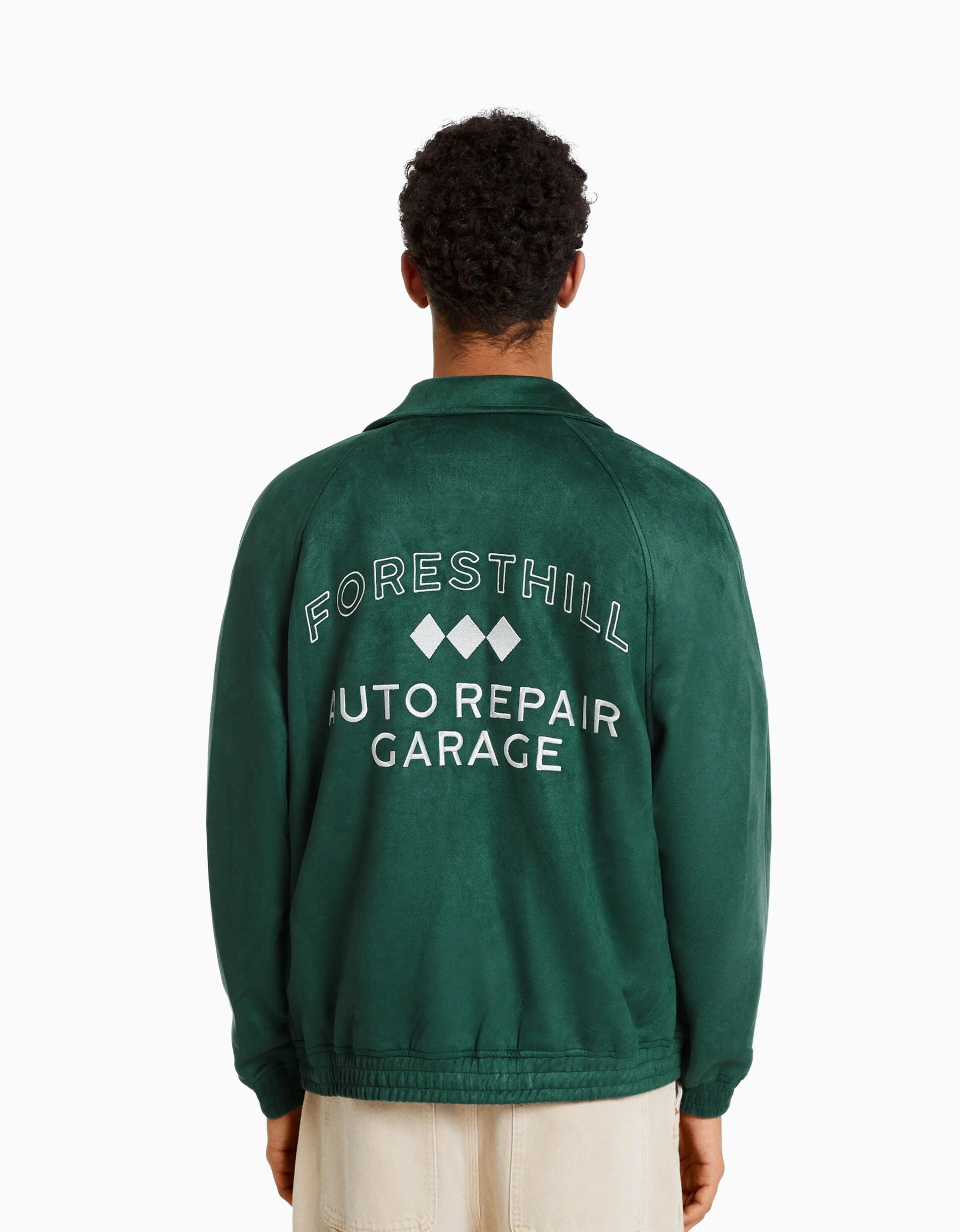 BERSHKA Cazadora efecto ante bordado Verde Flash Sale
