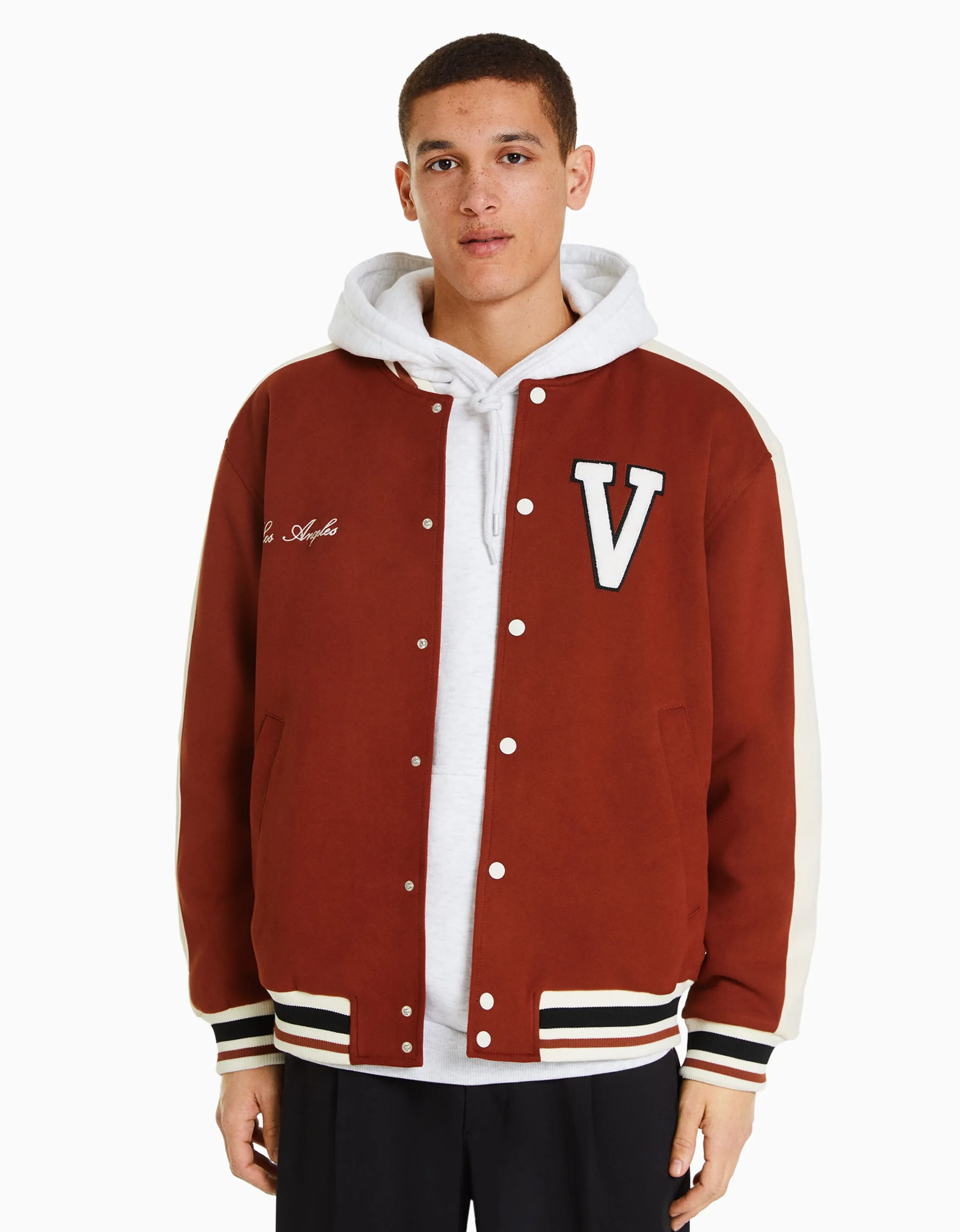 BERSHKA Cazadora efecto ante parche Negro Best Sale