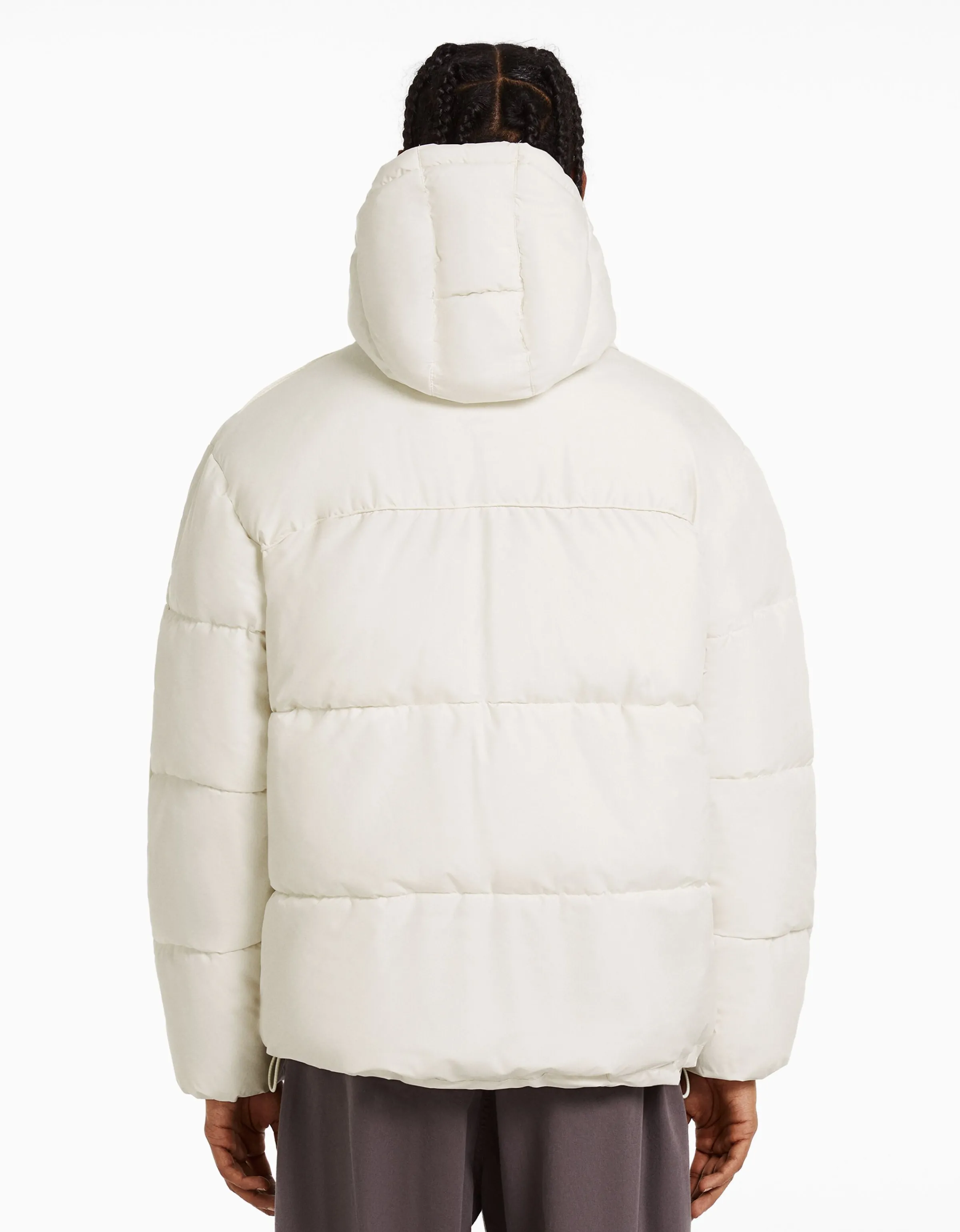 BERSHKA Cazadora puffy capucha Blanco Hot