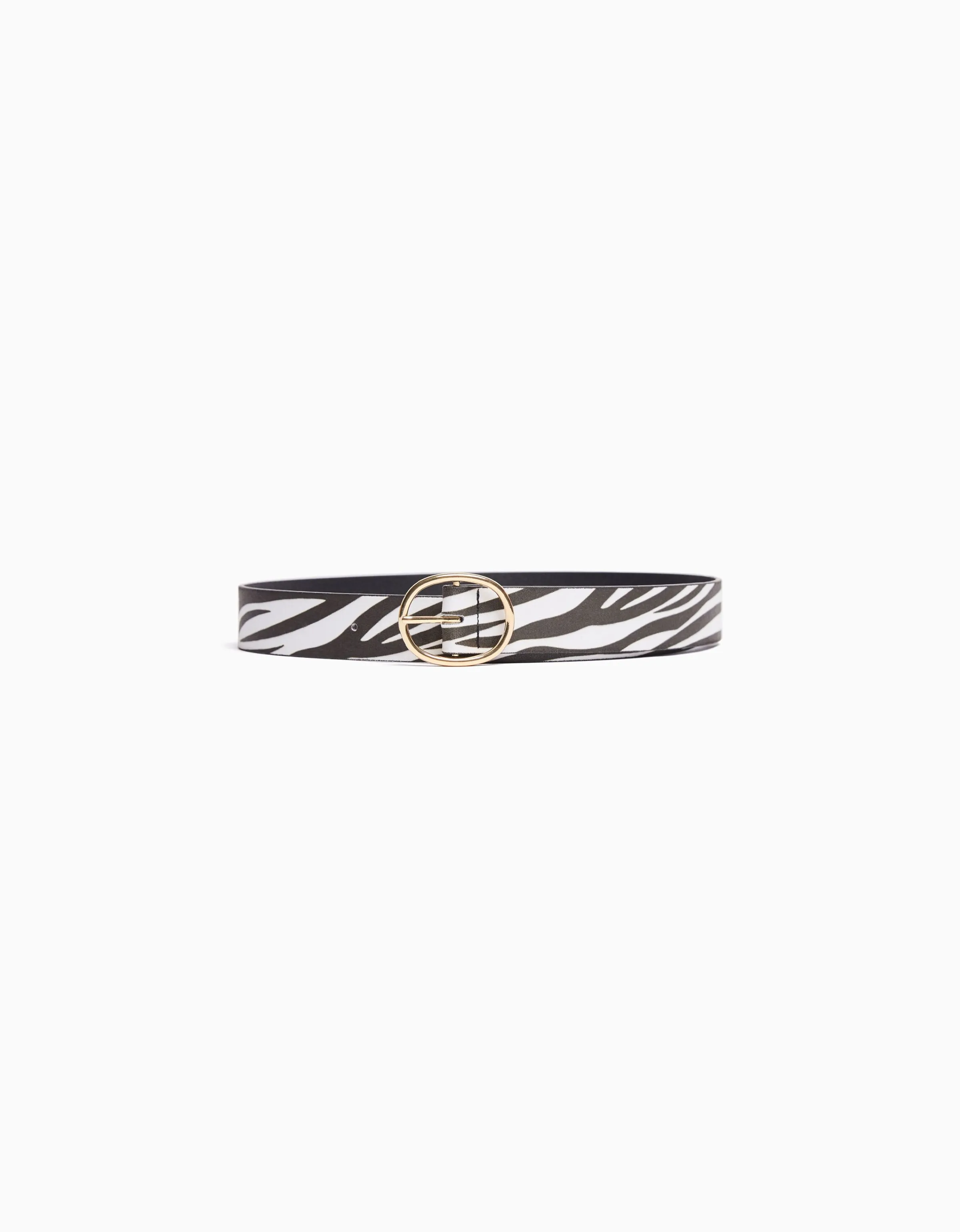 BERSHKA Cinturón cebra print Blanco / Negro Clearance