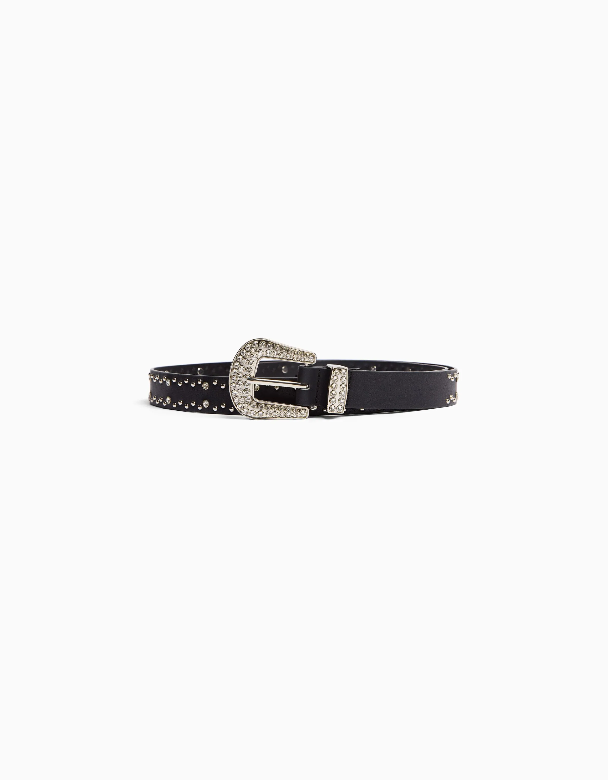 BERSHKA Cinturón tachas strass Blanco Store