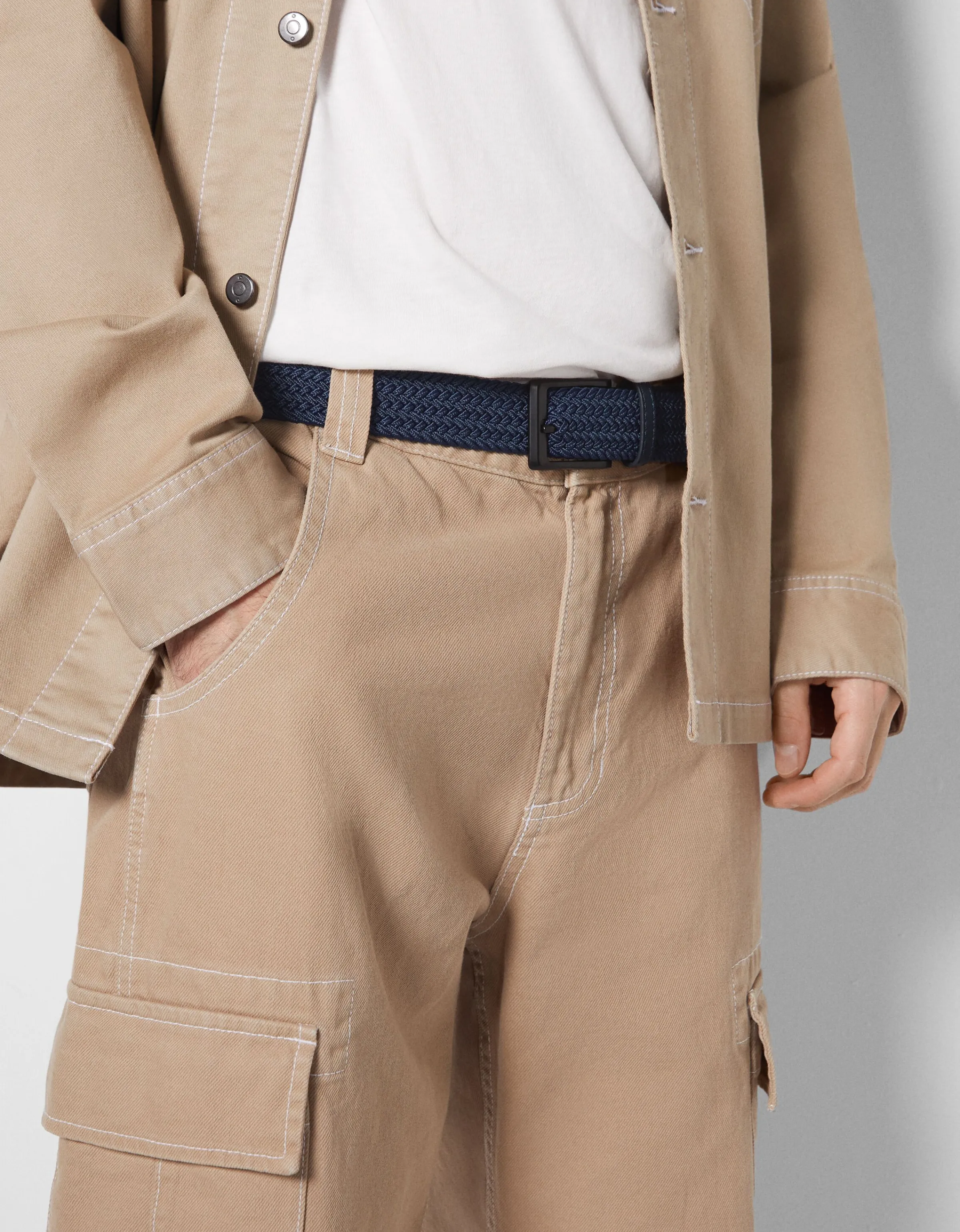BERSHKA Cinturón trenzado efecto piel Marino Discount